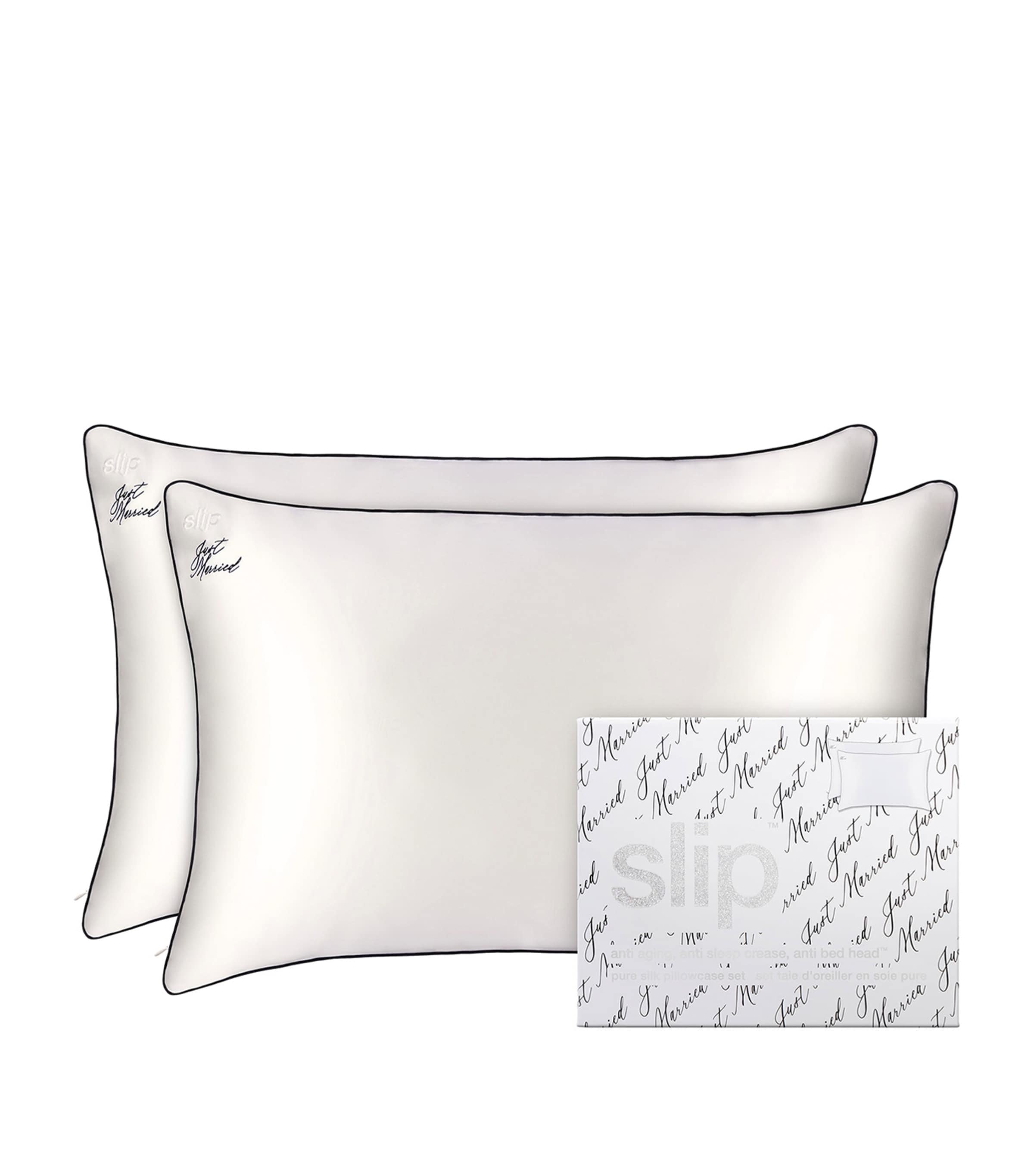 Shop Slip Silk Queen Just Married Pillowcase