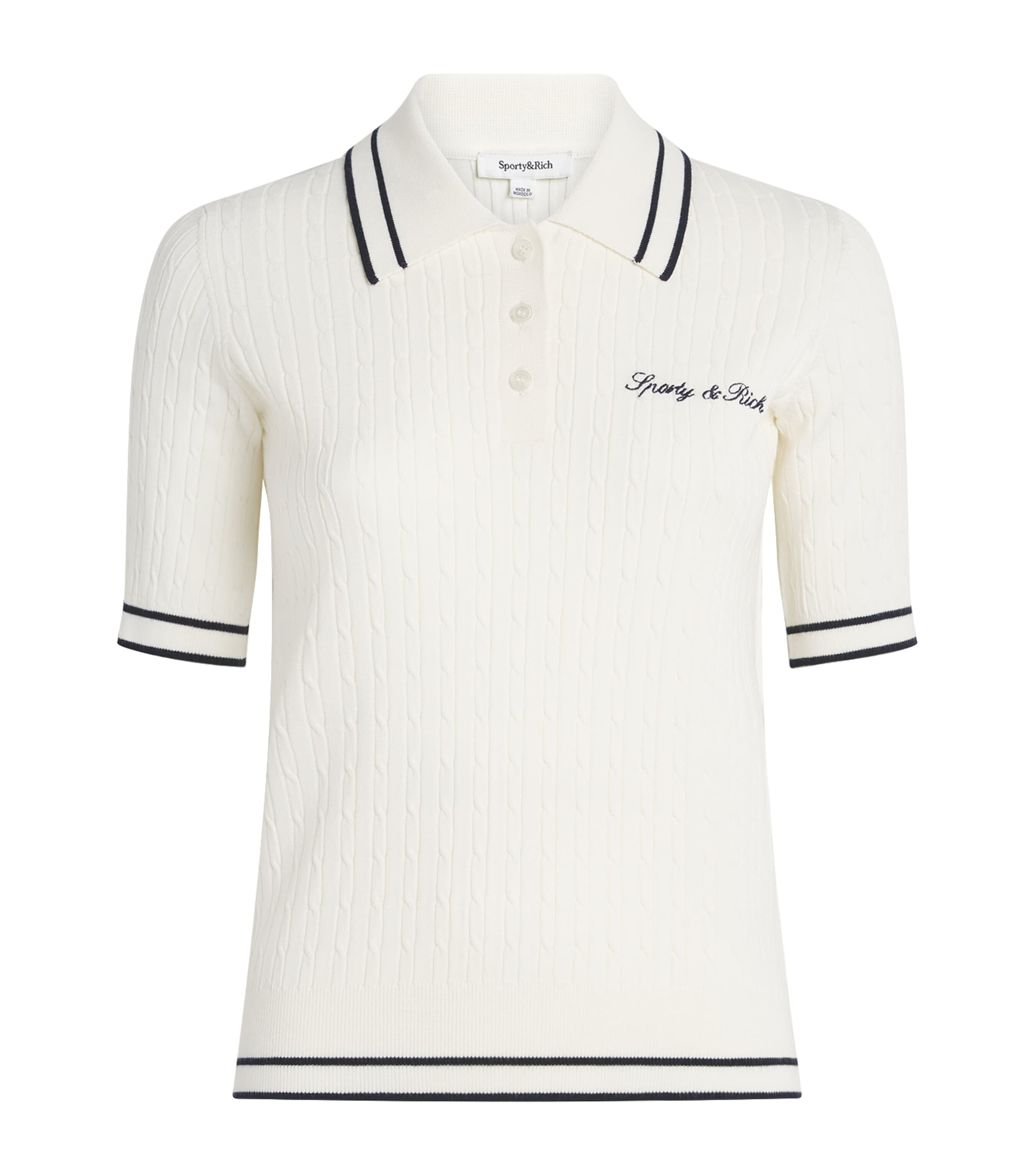 Sporty And Rich Sporty & Rich Cable-knit Signature Logo Polo Shirt In Ivory