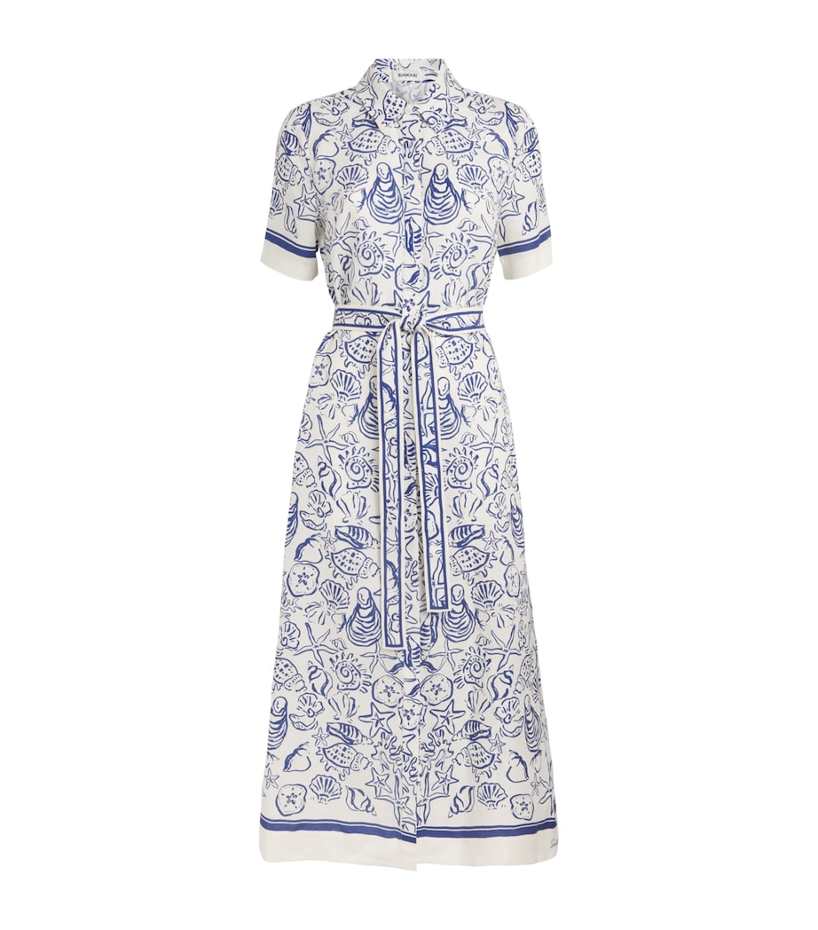 Simkhai Womens Linen-Blend Audria Shirt Dress Blueberry Multi Image 1
