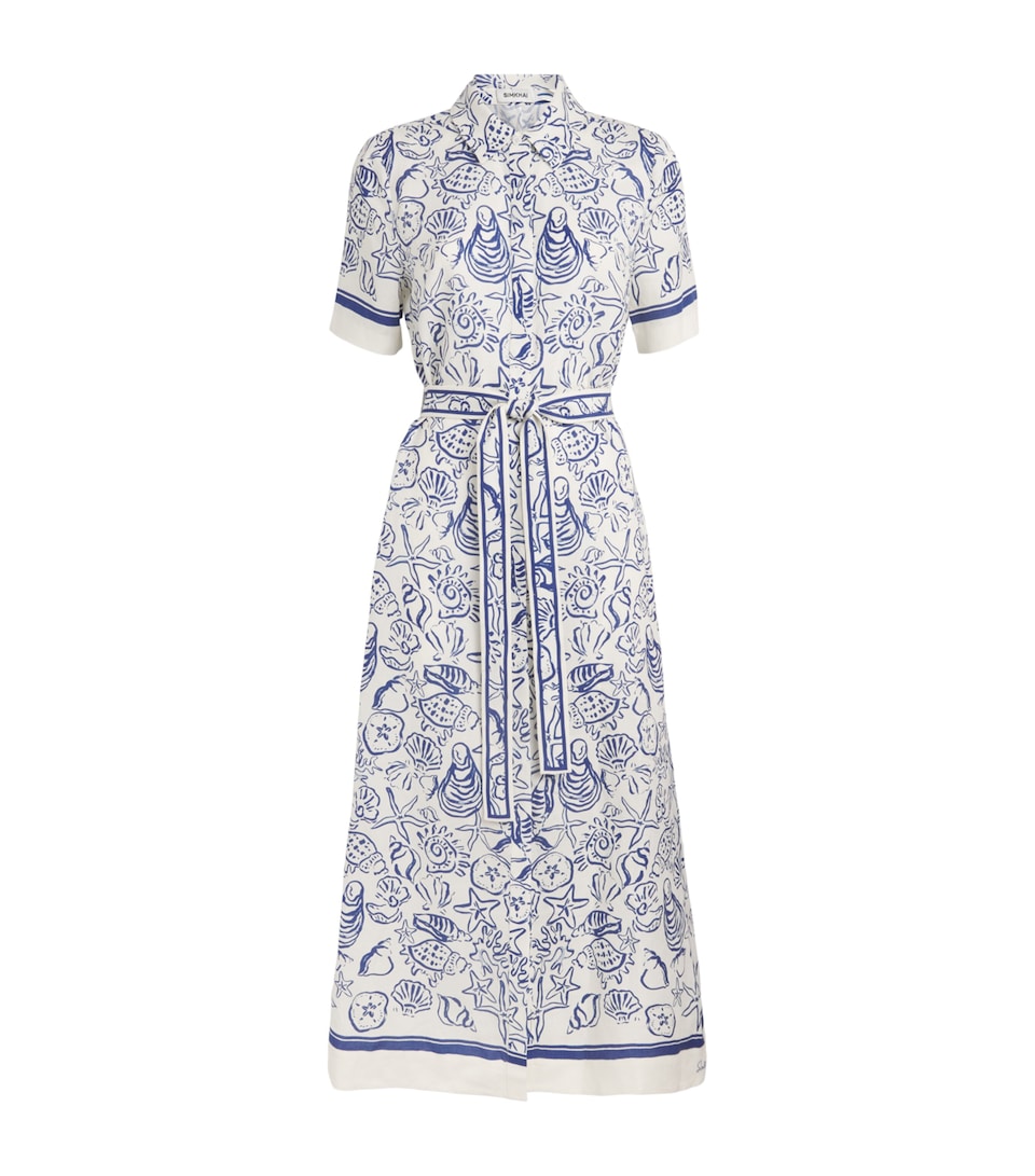 Simkhai Linen-Blend Audria Shirt Dress Blueberry Multi