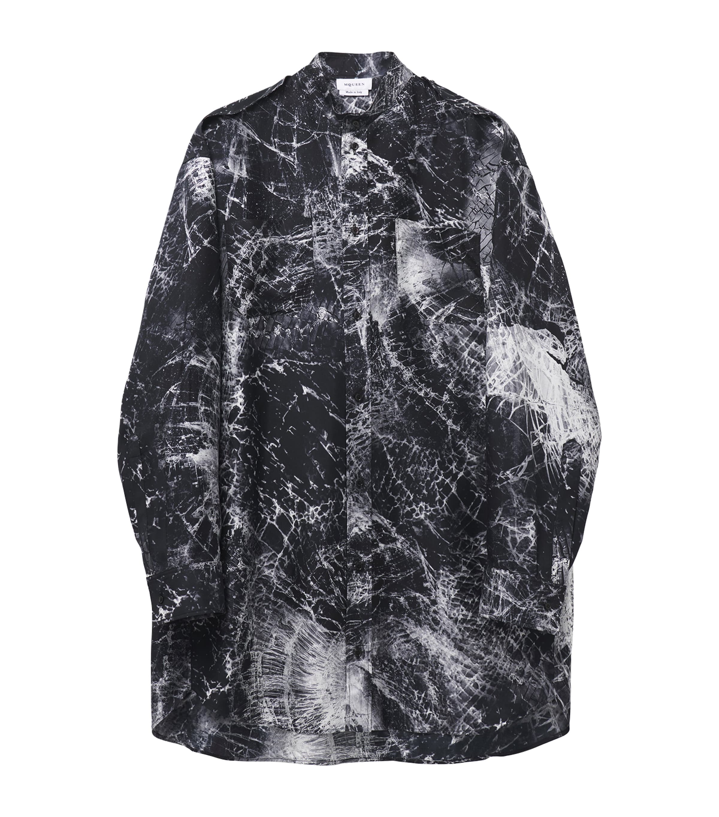 Shop Alexander Mcqueen Silk Printed Shirt Dress In Black