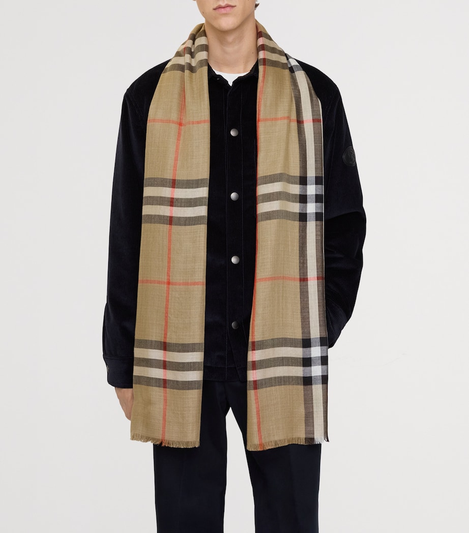 Wool-Silk Reversible Check Scarf SAND/VOLE BROWN Image 6