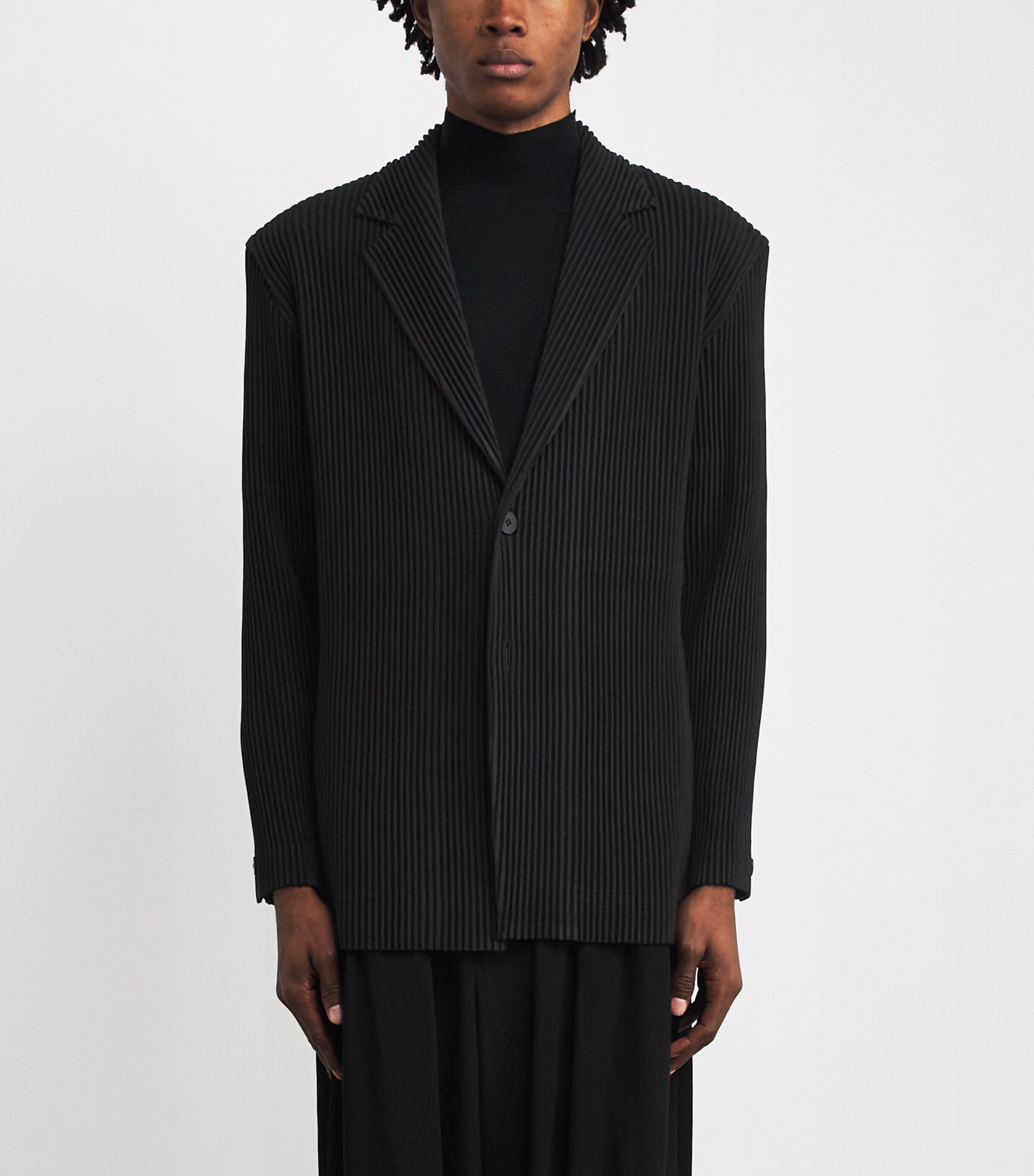 Pleated Blazer 15-BLACK Image 3