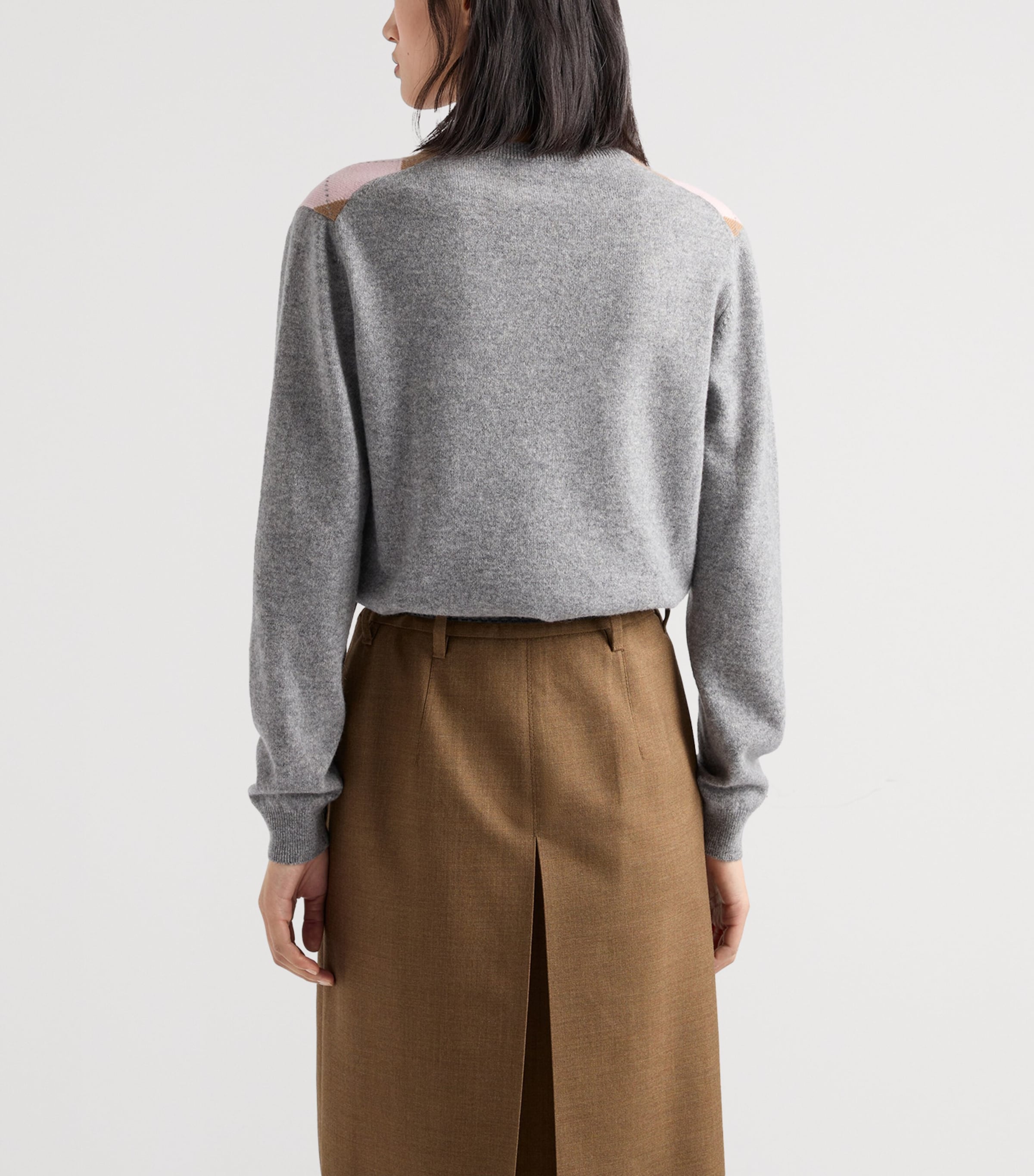 Prada Womens Cashmere Argyle V-Neck Sweater Grey Image 5