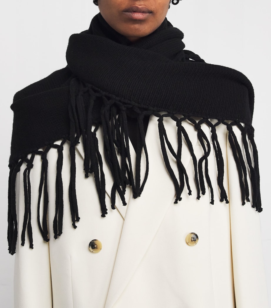 Virgin Wool Fringed Shawl BLACK Image 3