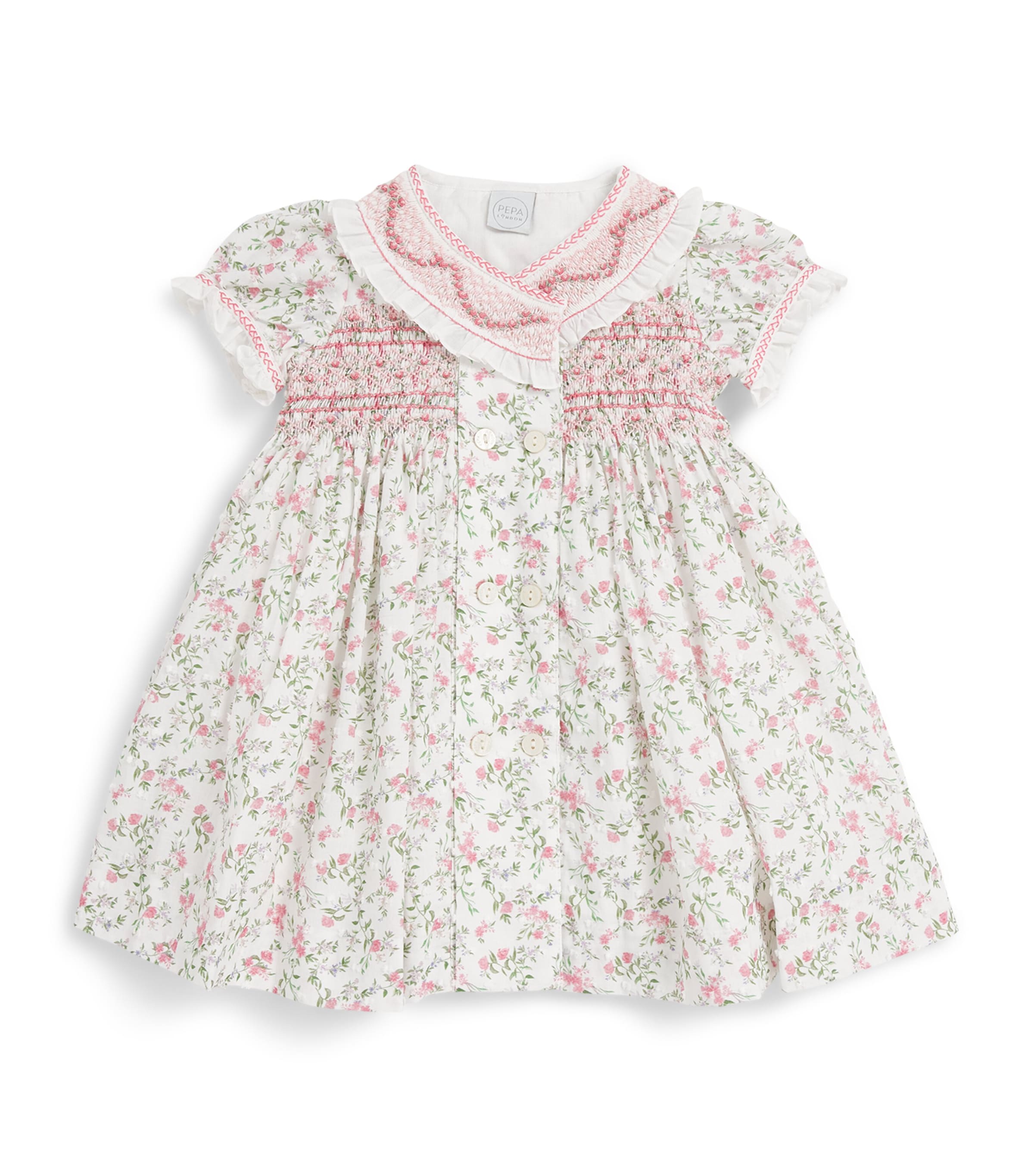 PEPA LONDON Cotton Smocked Floral Dress (12 Months - 4 Years) Pink Image 1