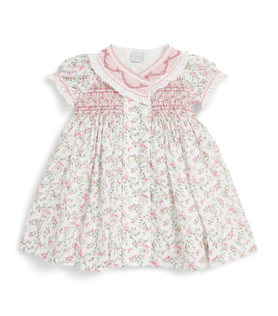 PEPA LONDON Cotton Smocked Floral Dress (12 Months - 4 Years) Pink Image 1