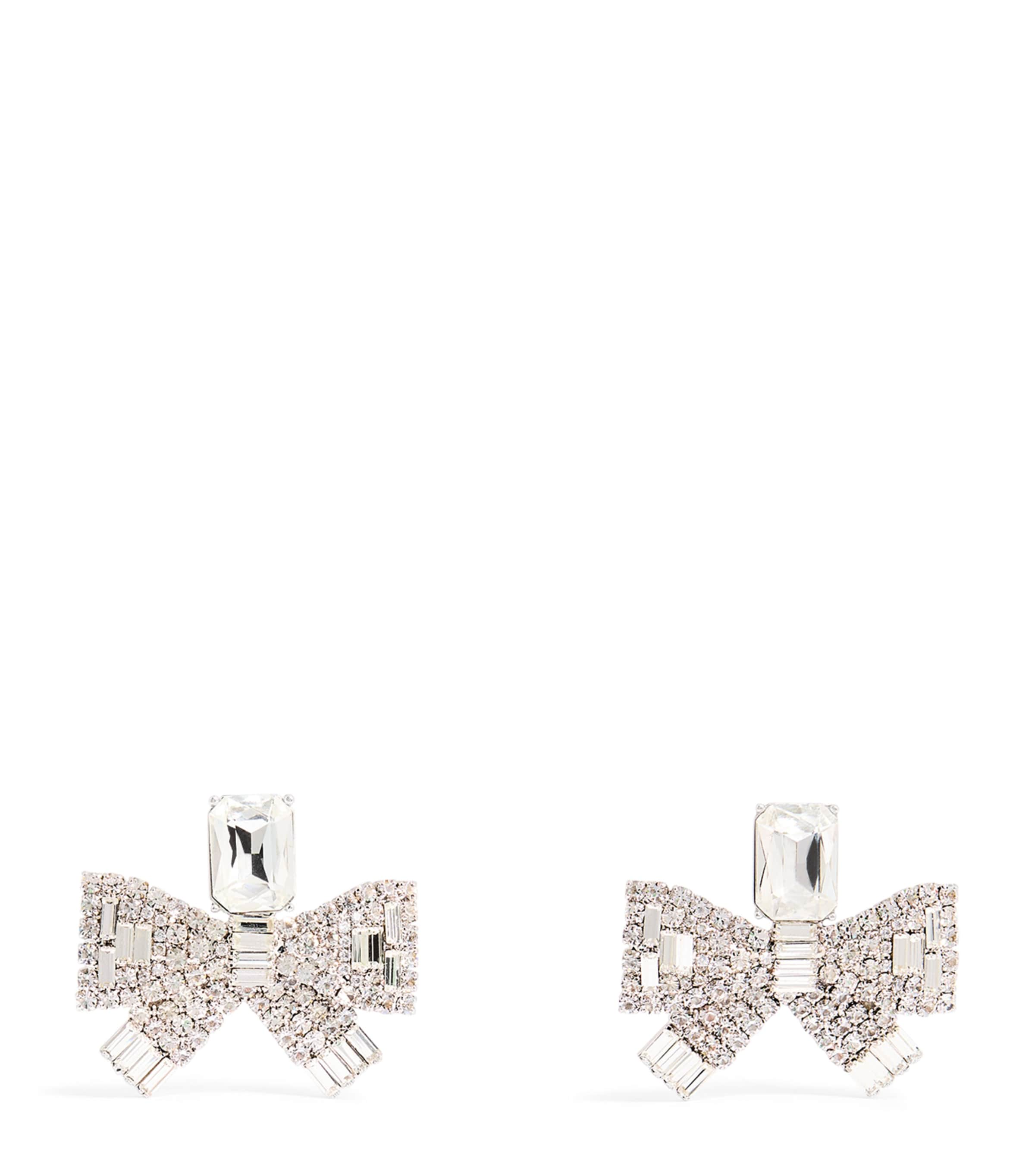 Self-portrait Embellished Bow Clip-on Earrings In Metallic