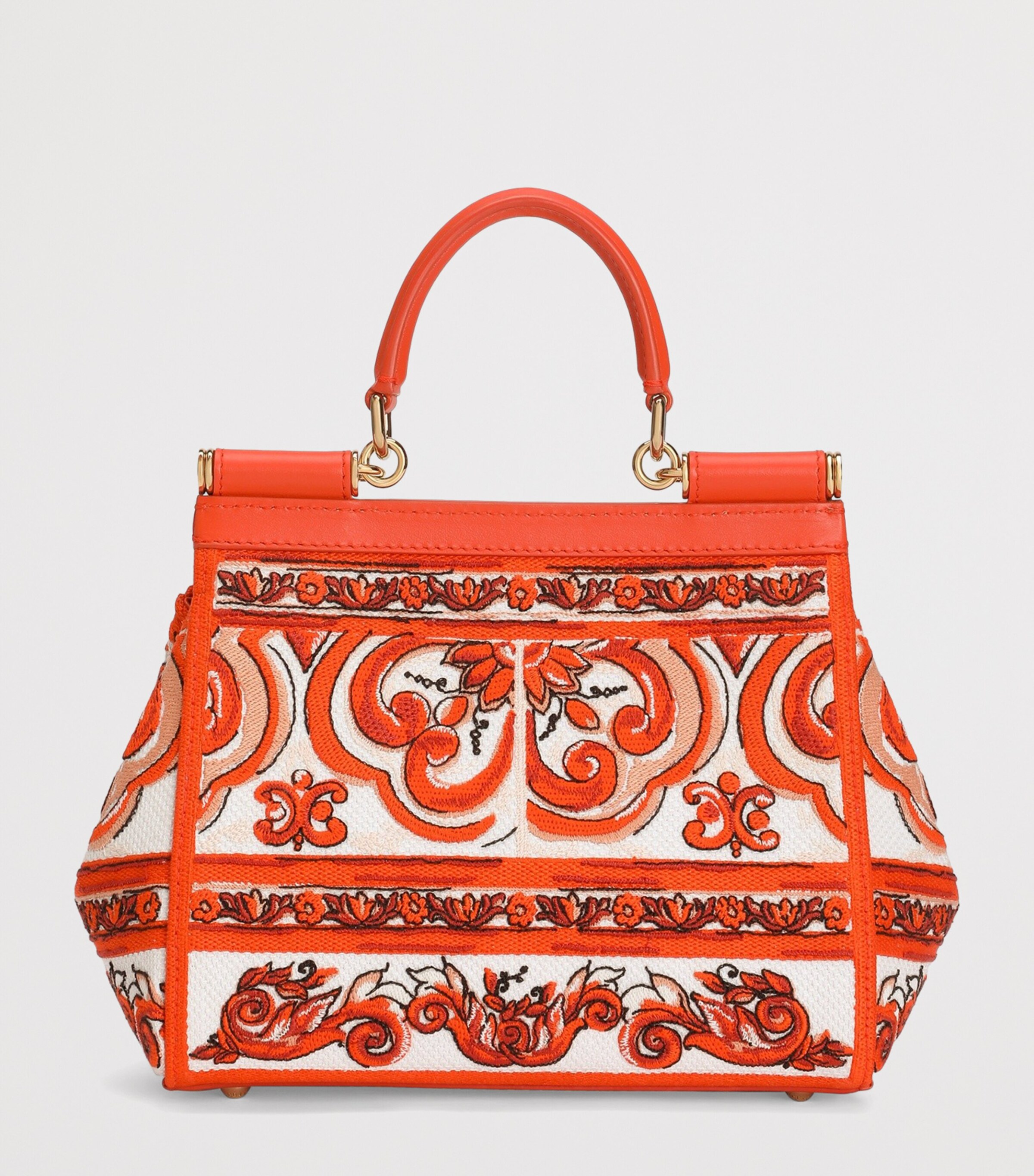 Dolce&Gabbana Cotton-Calfskin Majolica Top-Handle Bag Orange Image 8