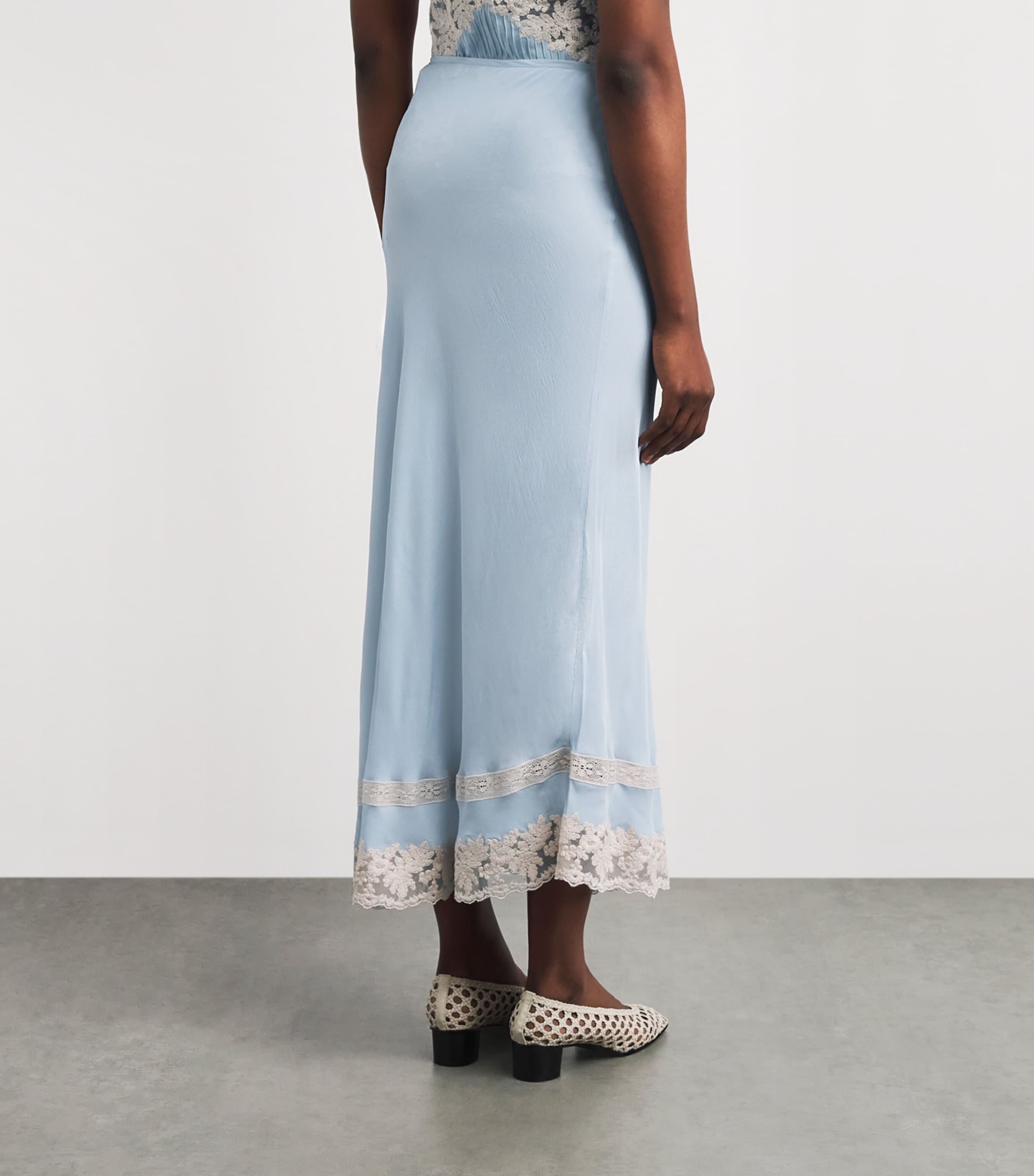 Rixo Womens Lace-Trim Costanza Maxi Skirt Bluebell Image 5