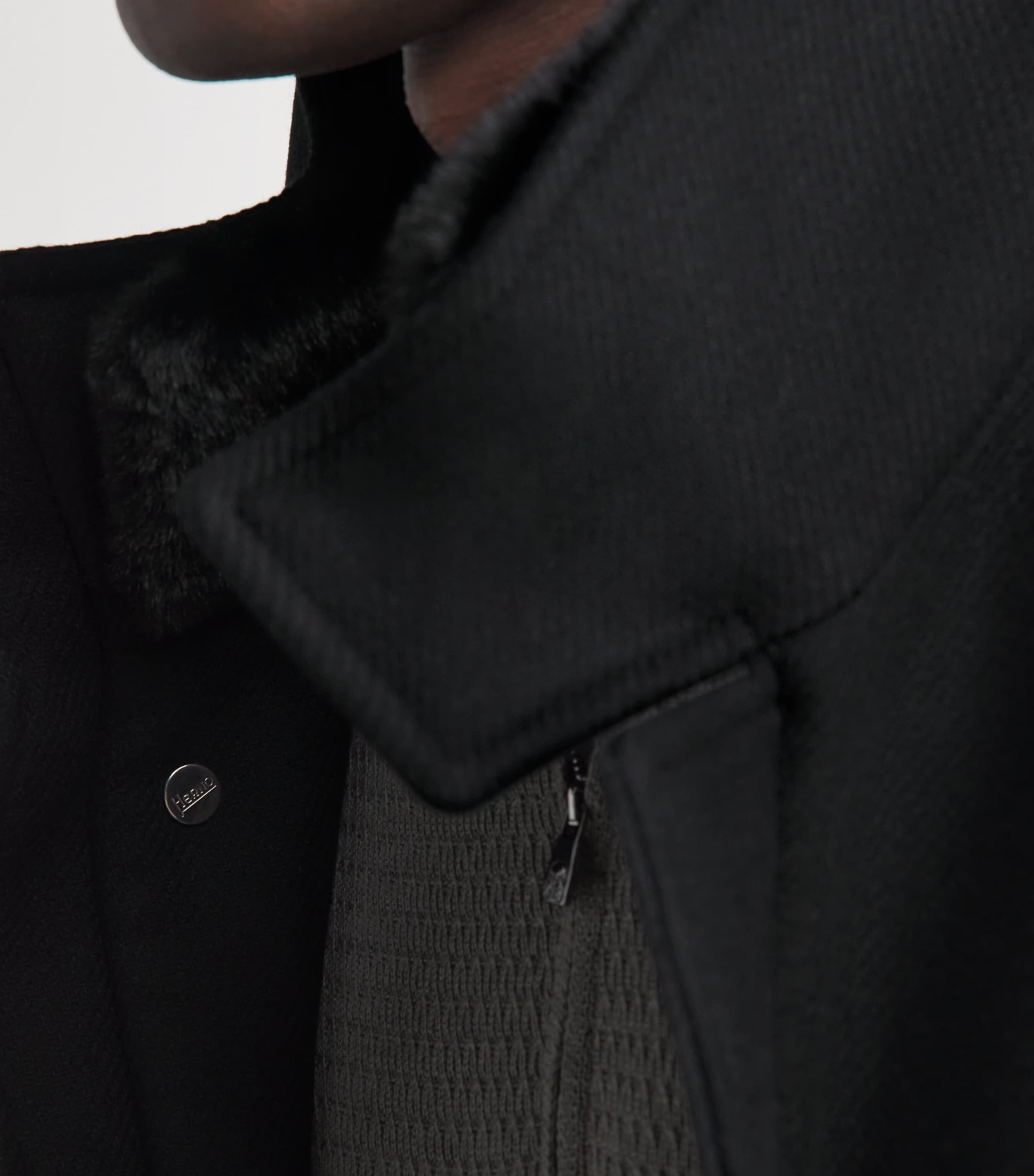 Herno Mens Virgin Wool-Blend Car Coat Nero Image 3