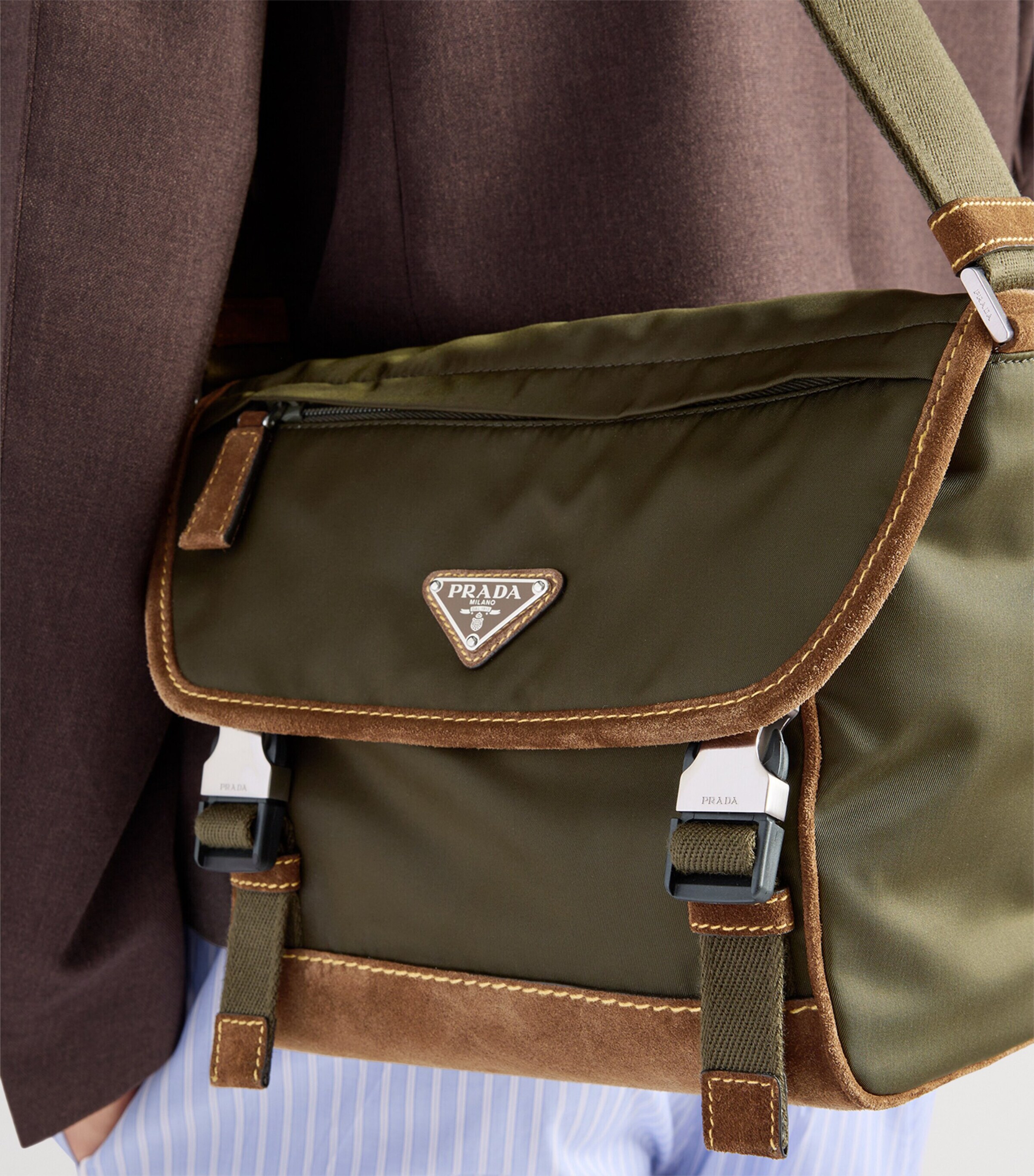 Prada Medium Leather and Re-Nylon Messenger Bag Image 8