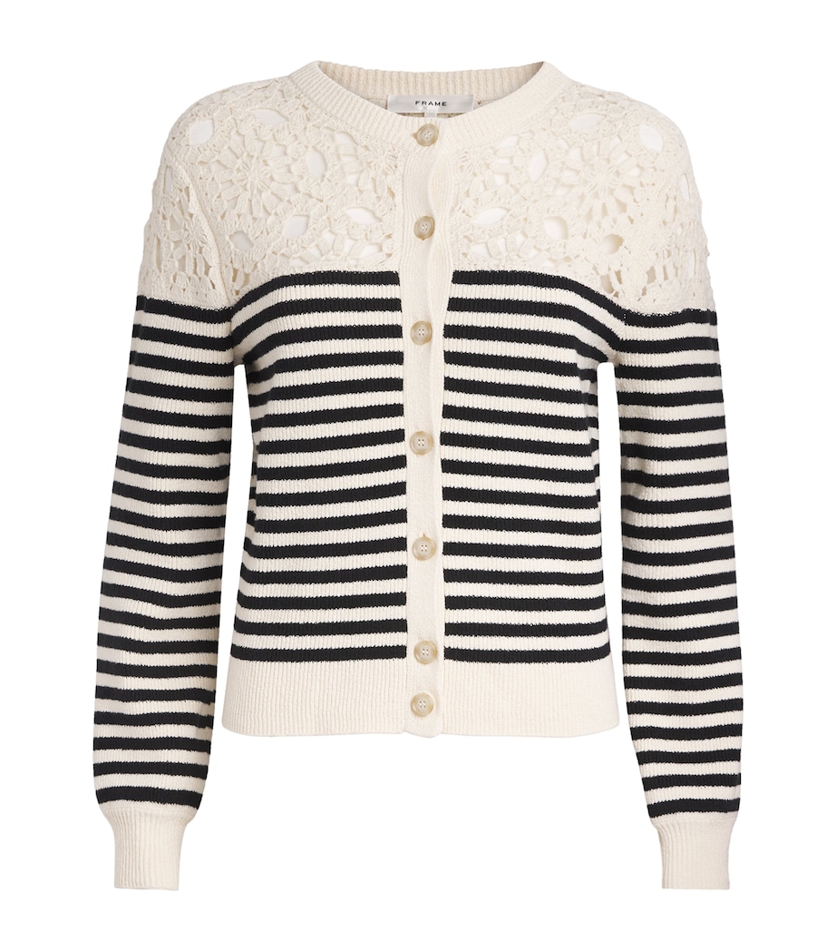 FRAME Womens The Coastal Striped Cardigan Cream Multi Image 1