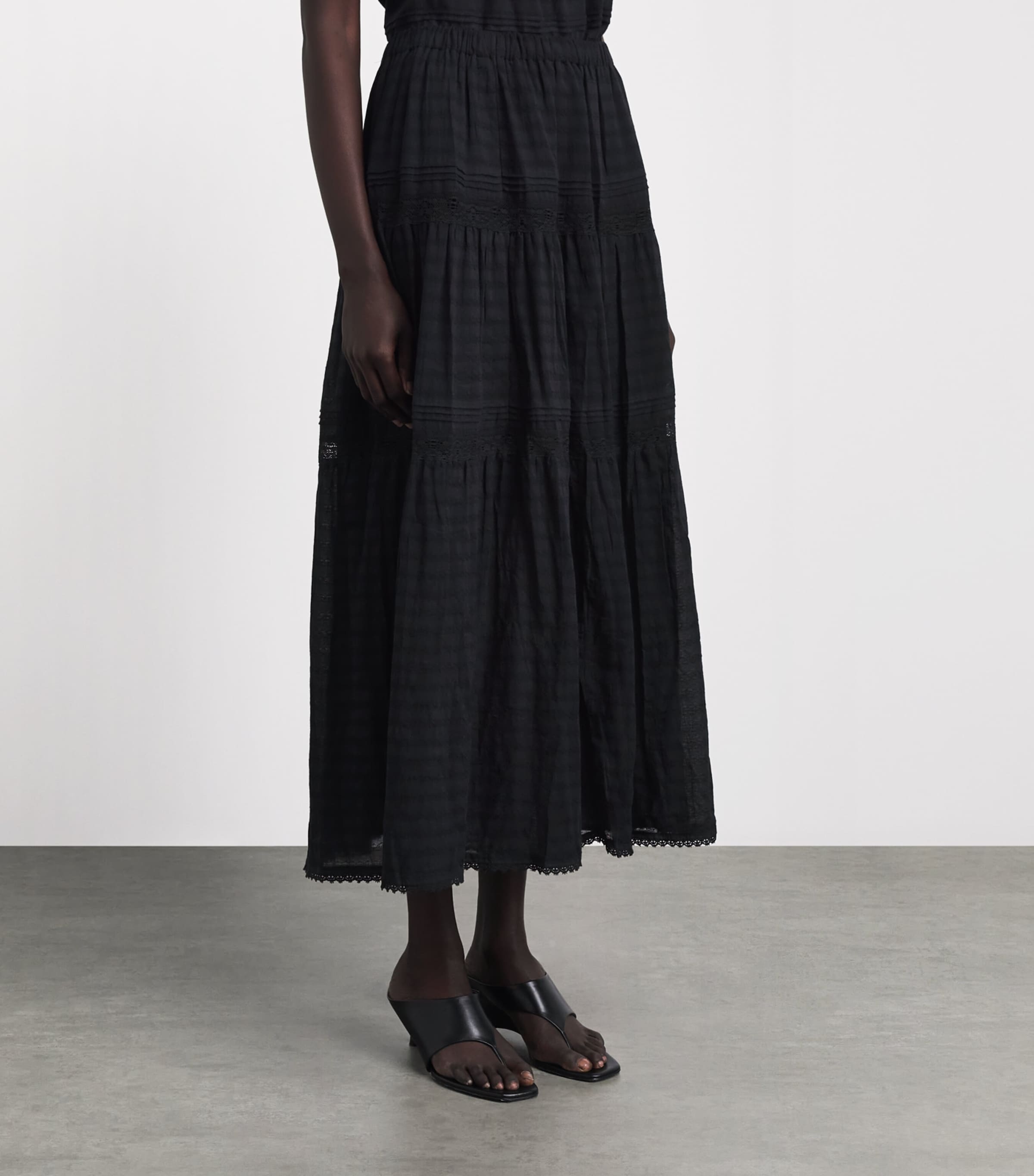 PAIGE Womens Cotton Embroidered Andres Maxi Skirt Black Image 4