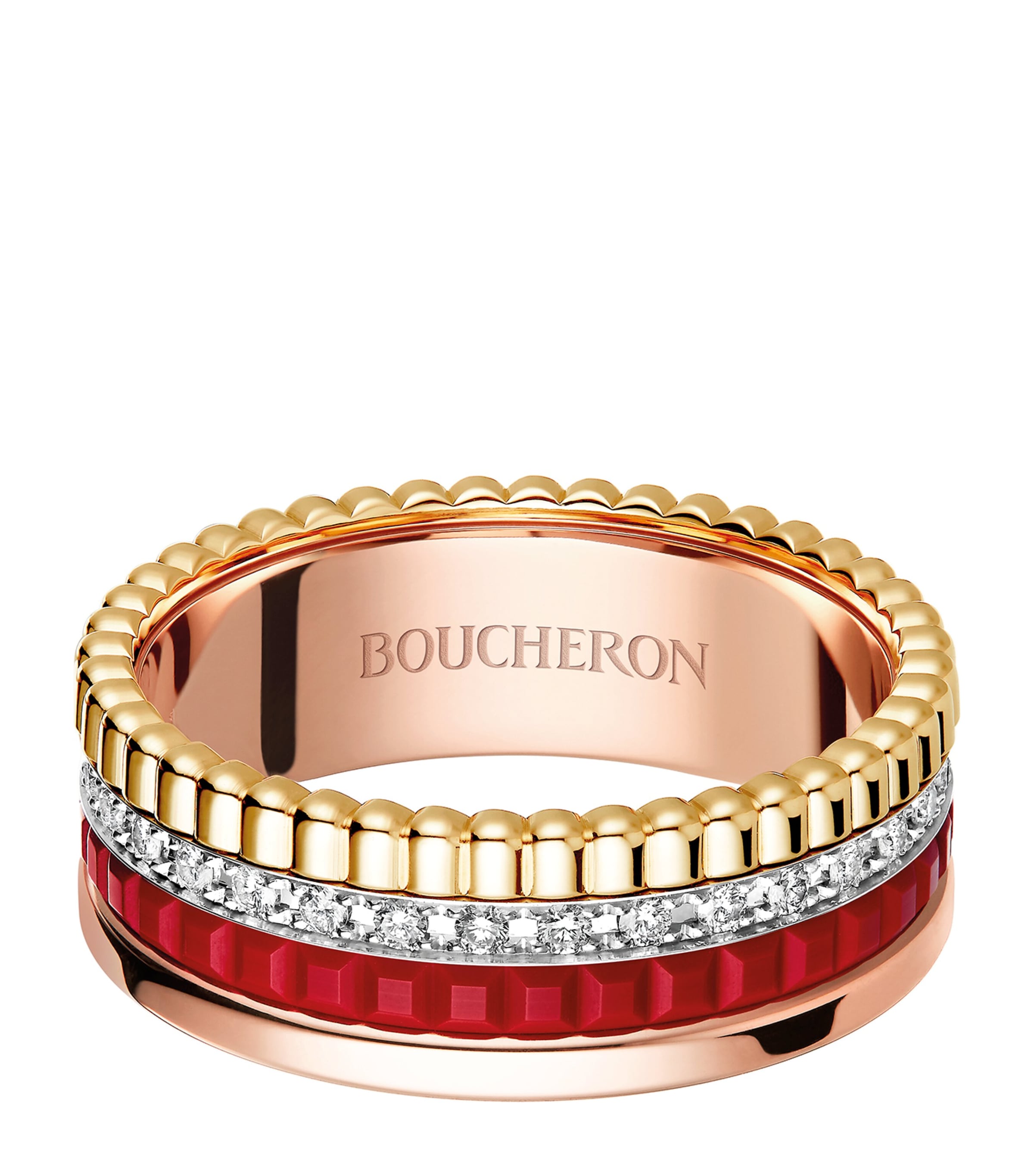 BOUCHERON SMALL MIXED GOLD QUATRE RED RING