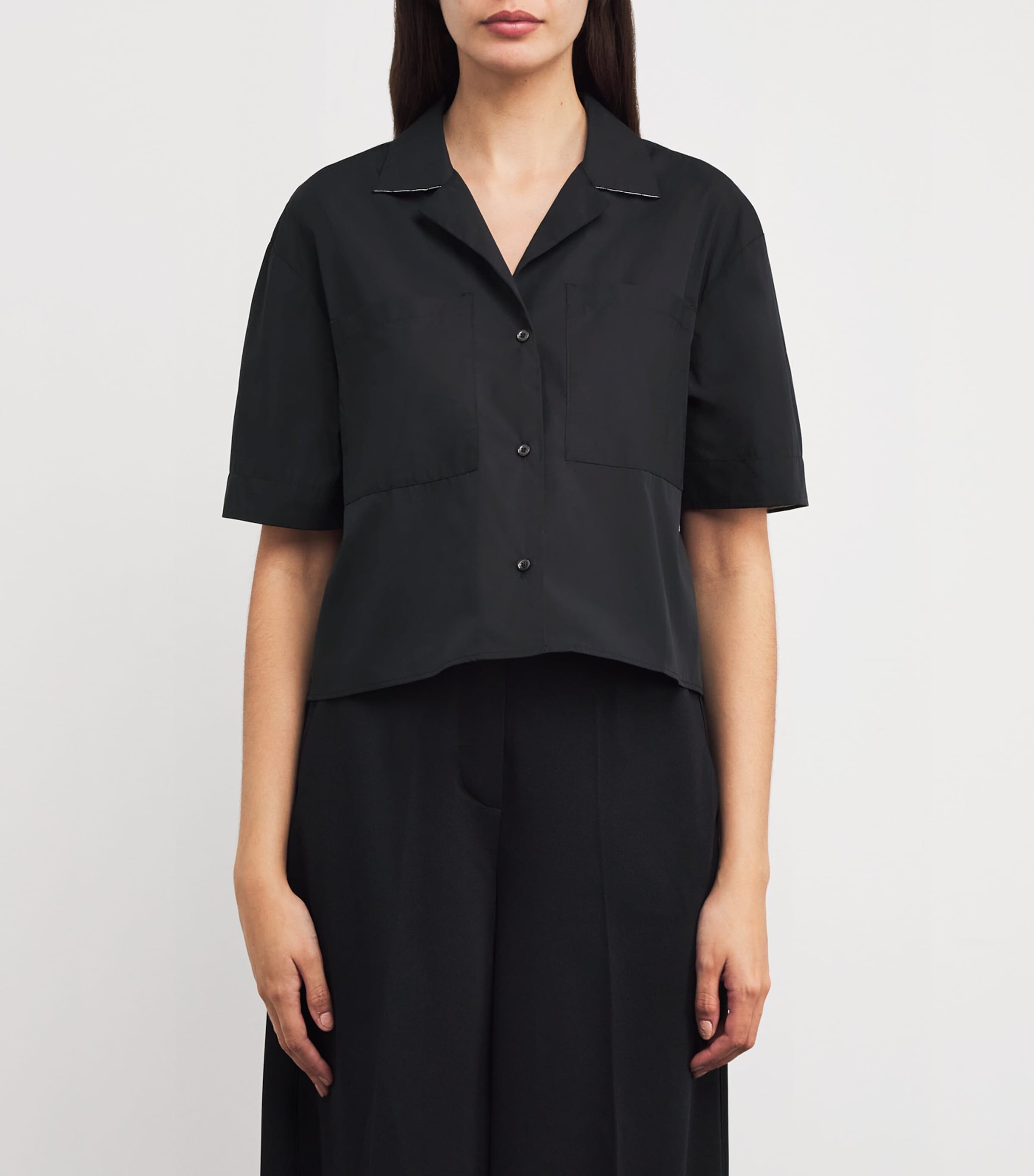 Cotton Poplin Cropped Shirt BLACK Image 3
