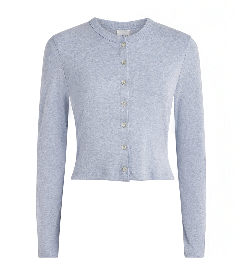 LESET Womens Cotton Nando Cropped Cardigan Ciel Melange Image 1