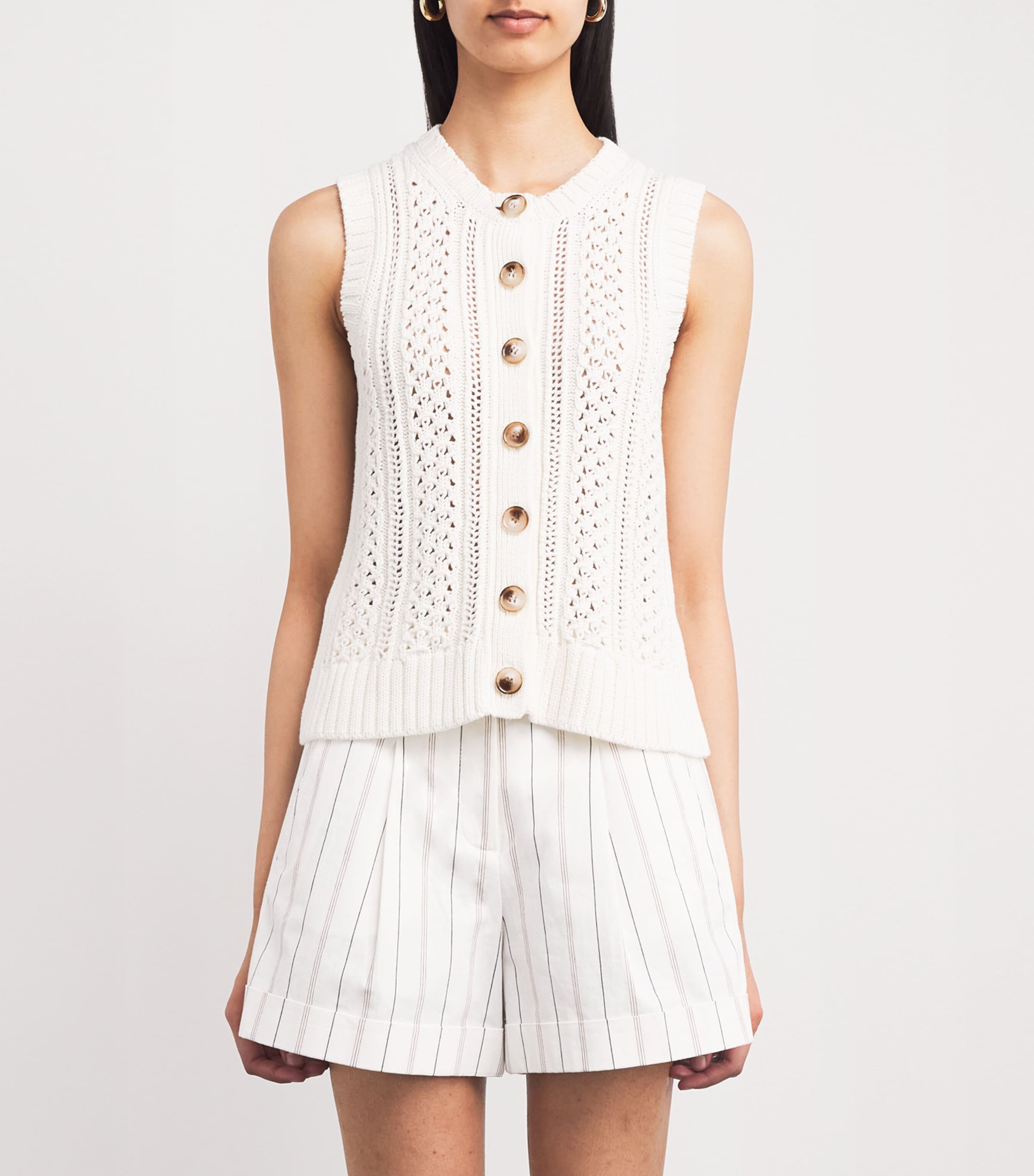 Cotton Open-Stitch Vest CREAM Image 3