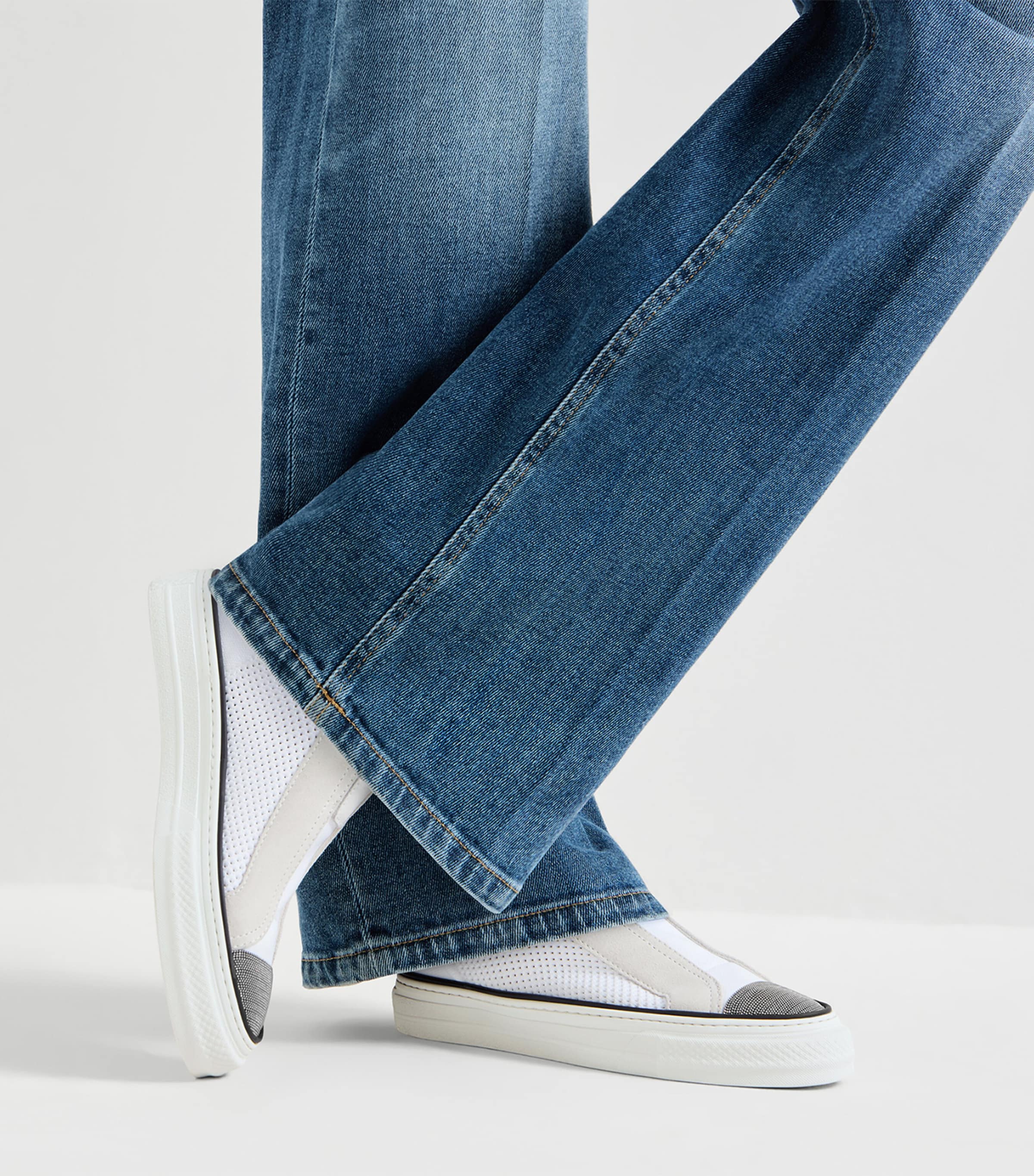 Brunello Cucinelli Knitted Suede-Trim Sneakers Image 4