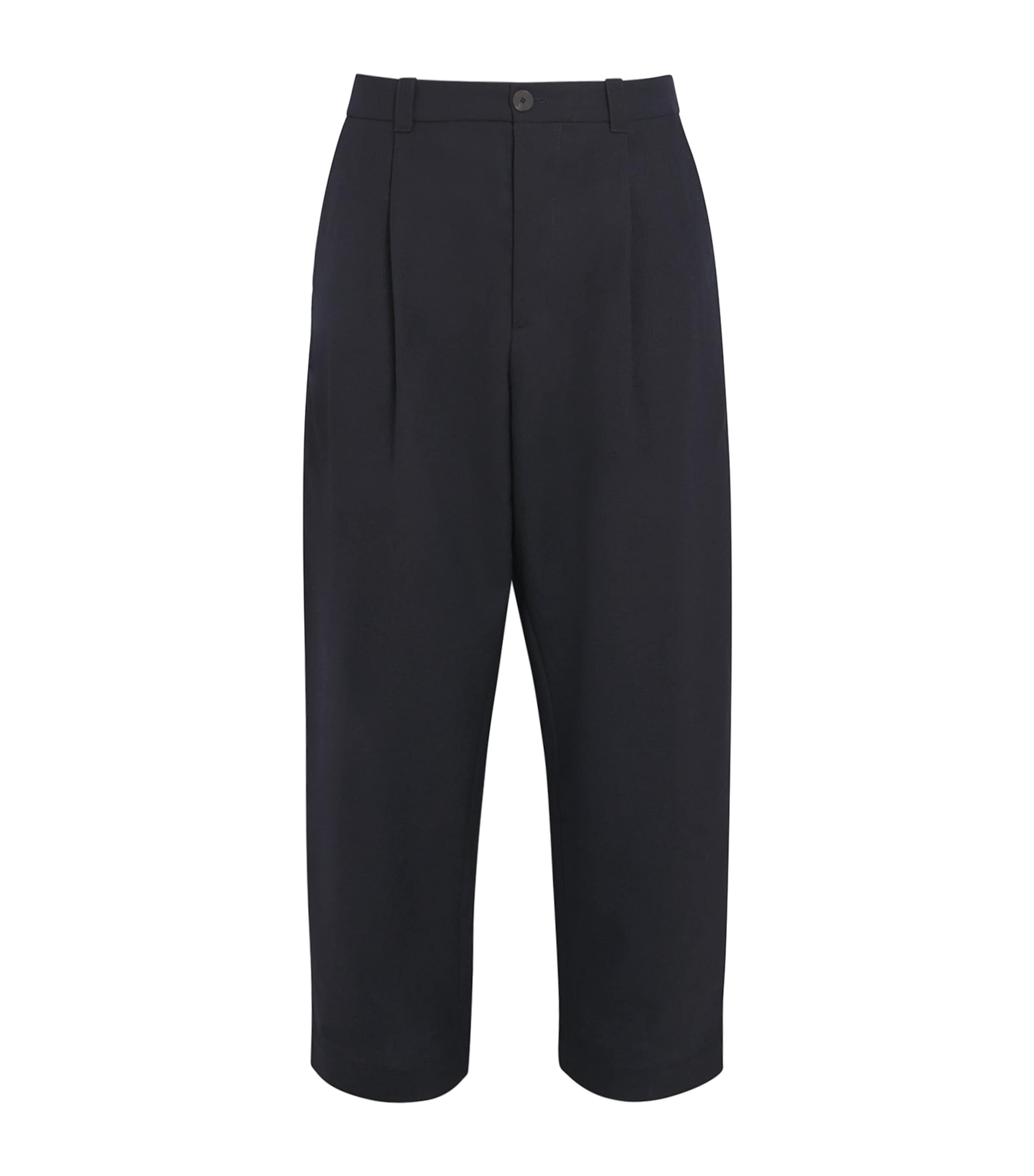 Wool Curved Tapered Trousers DARKEST NAVY Image 1