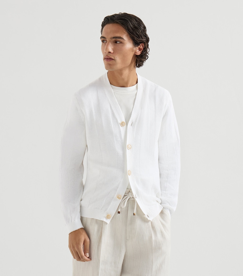 Brunello Cucinelli Mens Linen-Cotton Ribbed Cardigan Image 2