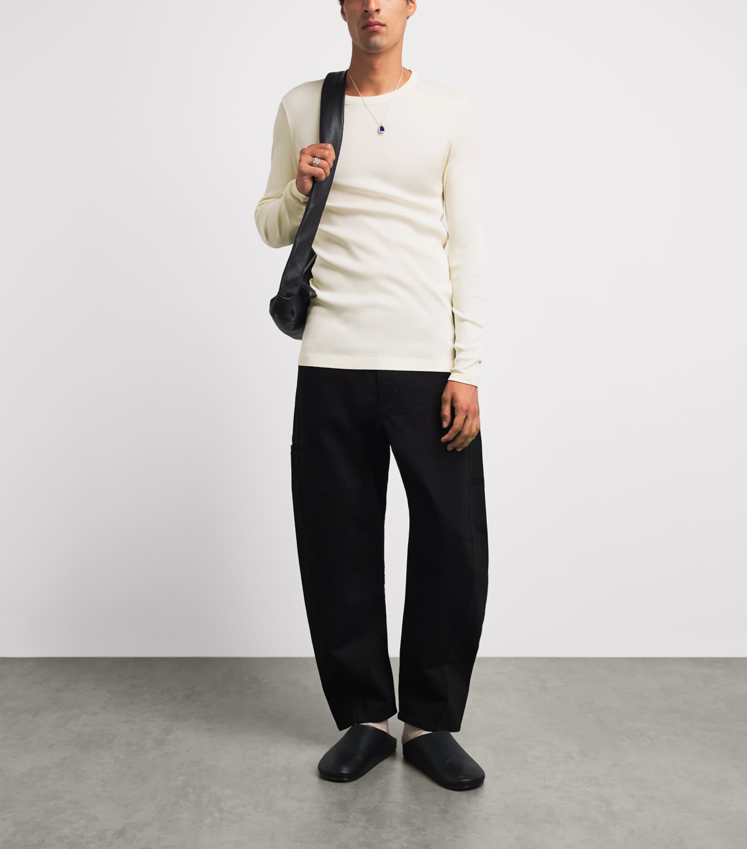 Lemaire Mens Ribbed Cotton Long-Sleeve T-Shirt Light Cream Image 2
