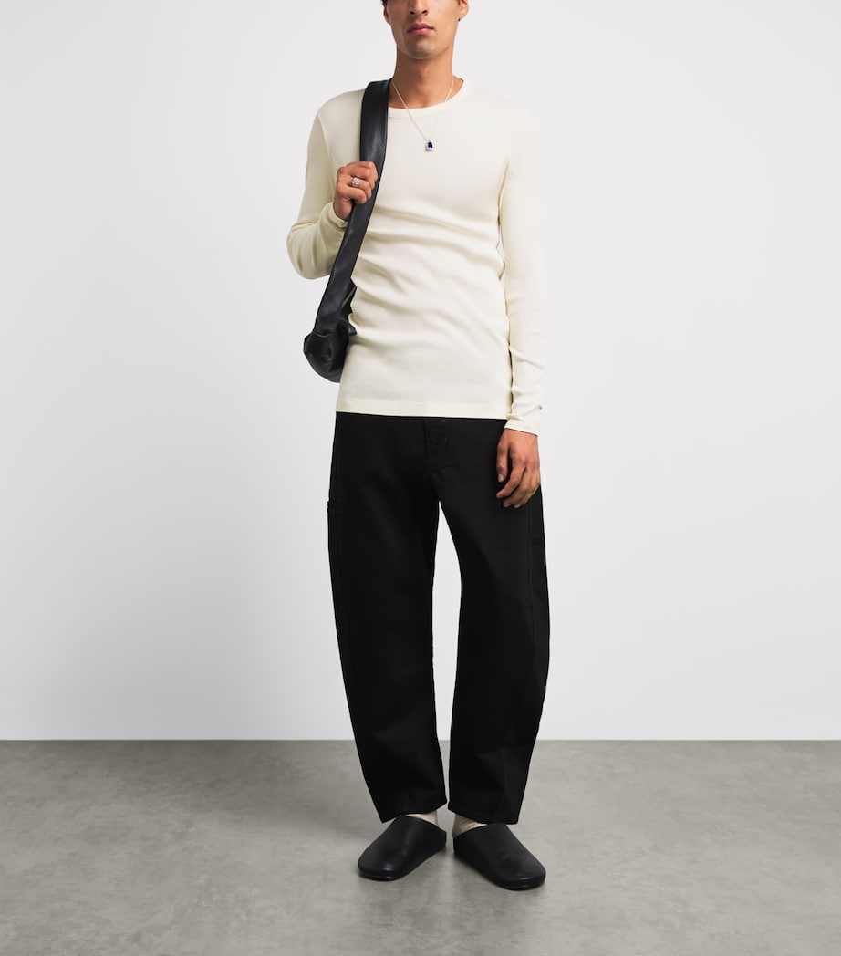Lemaire Mens Ribbed Cotton Long-Sleeve T-Shirt Light Cream Image 2