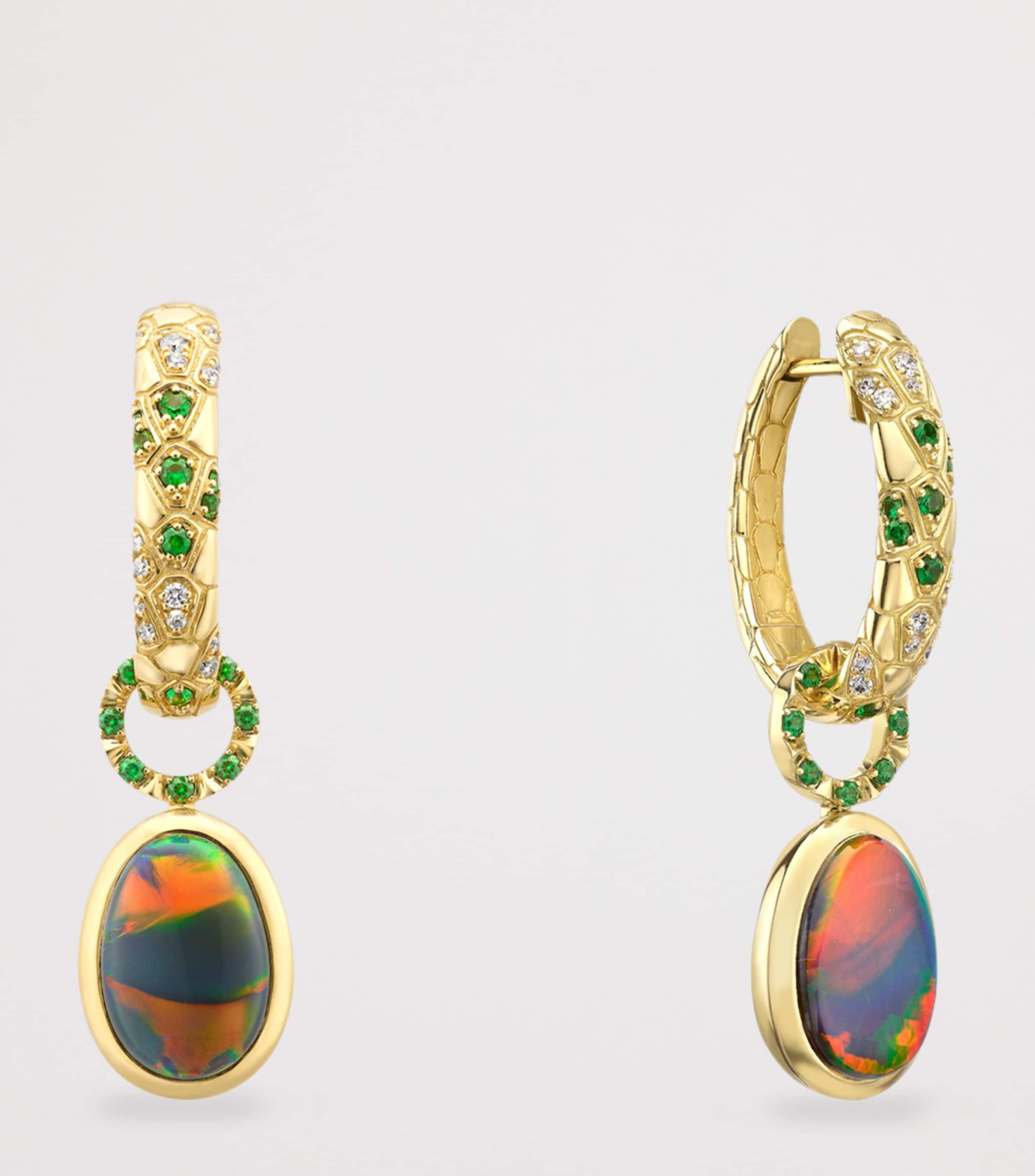 Yellow Gold, Diamond, Opal and Tsavorite Green Mamba Inside Africa Earrings YELLOW GOLD Image 3