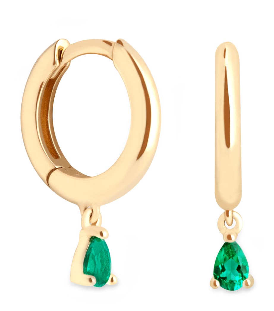 Yellow Gold and Emerald Pear Huggie Hoop Earrings GOLD Image 1