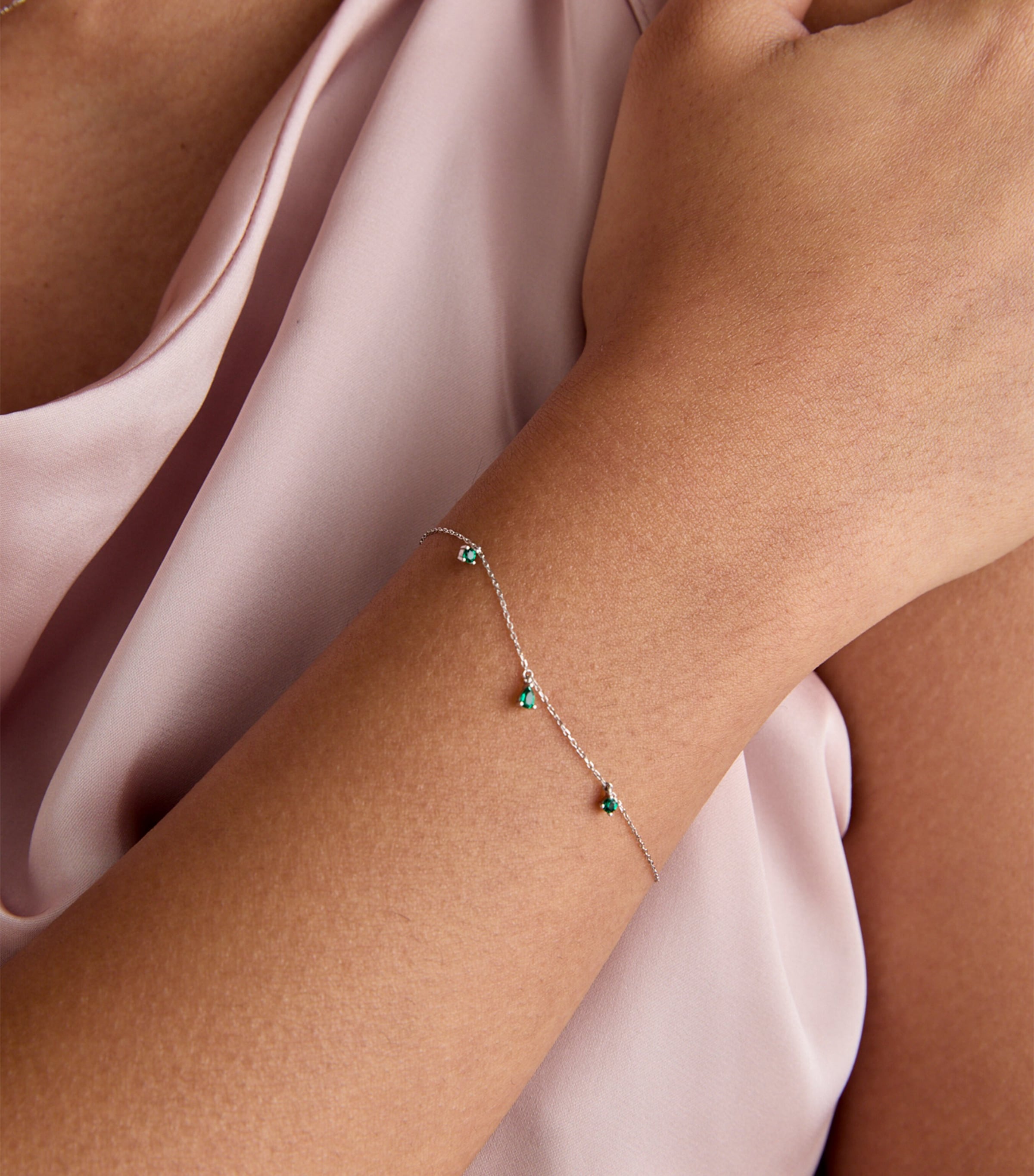 Astrid & Miyu White Gold and Emerald Pear Charm Bracelet White Gold Image 2