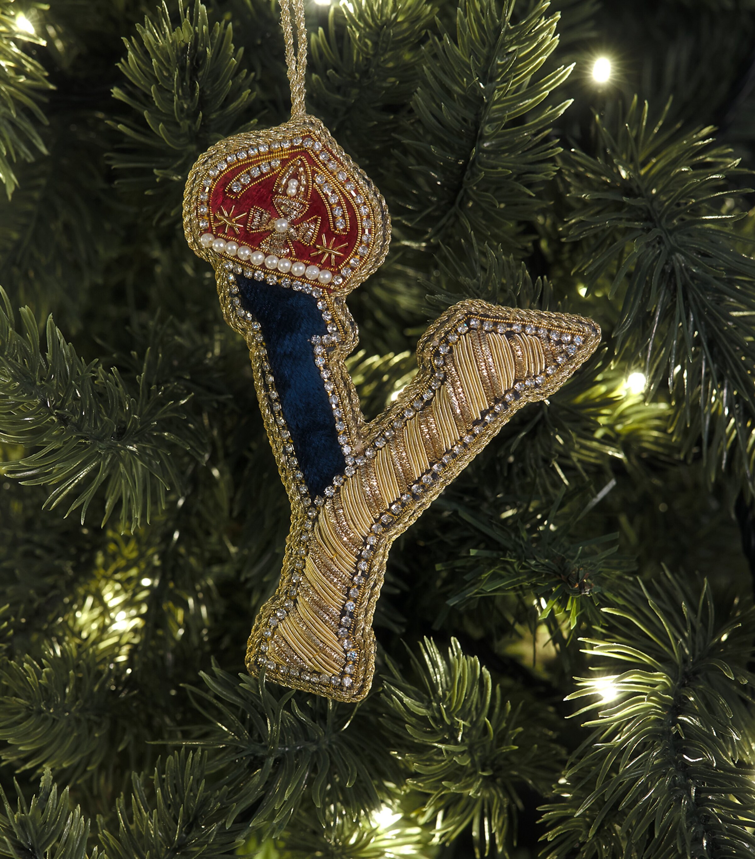 Tinker Tailor Letter Y Tree Decoration Navy, Gold & Wine Image 3