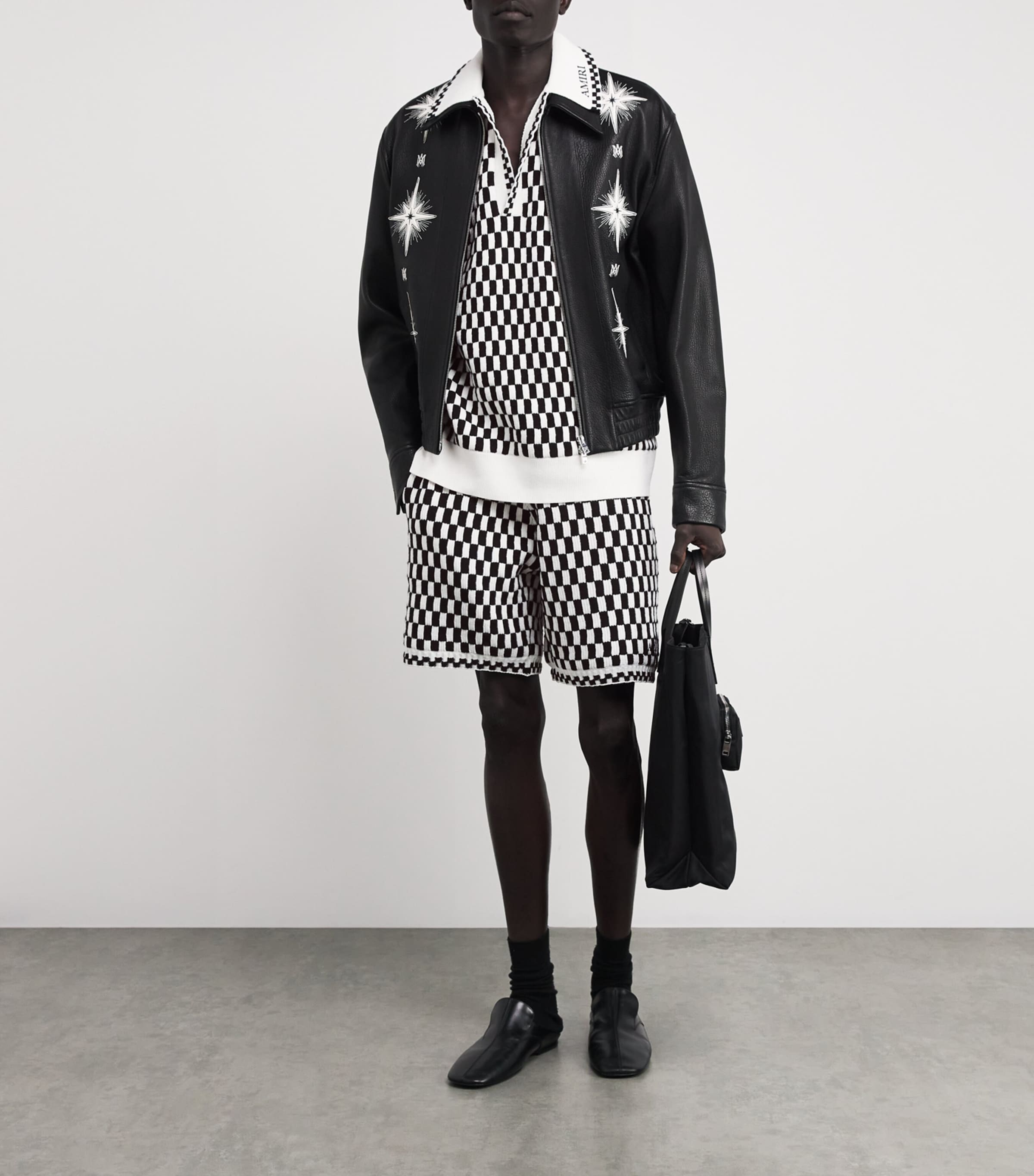 AMIRI Mens Mohair Checkerboard Polo Shirt Black Image 2