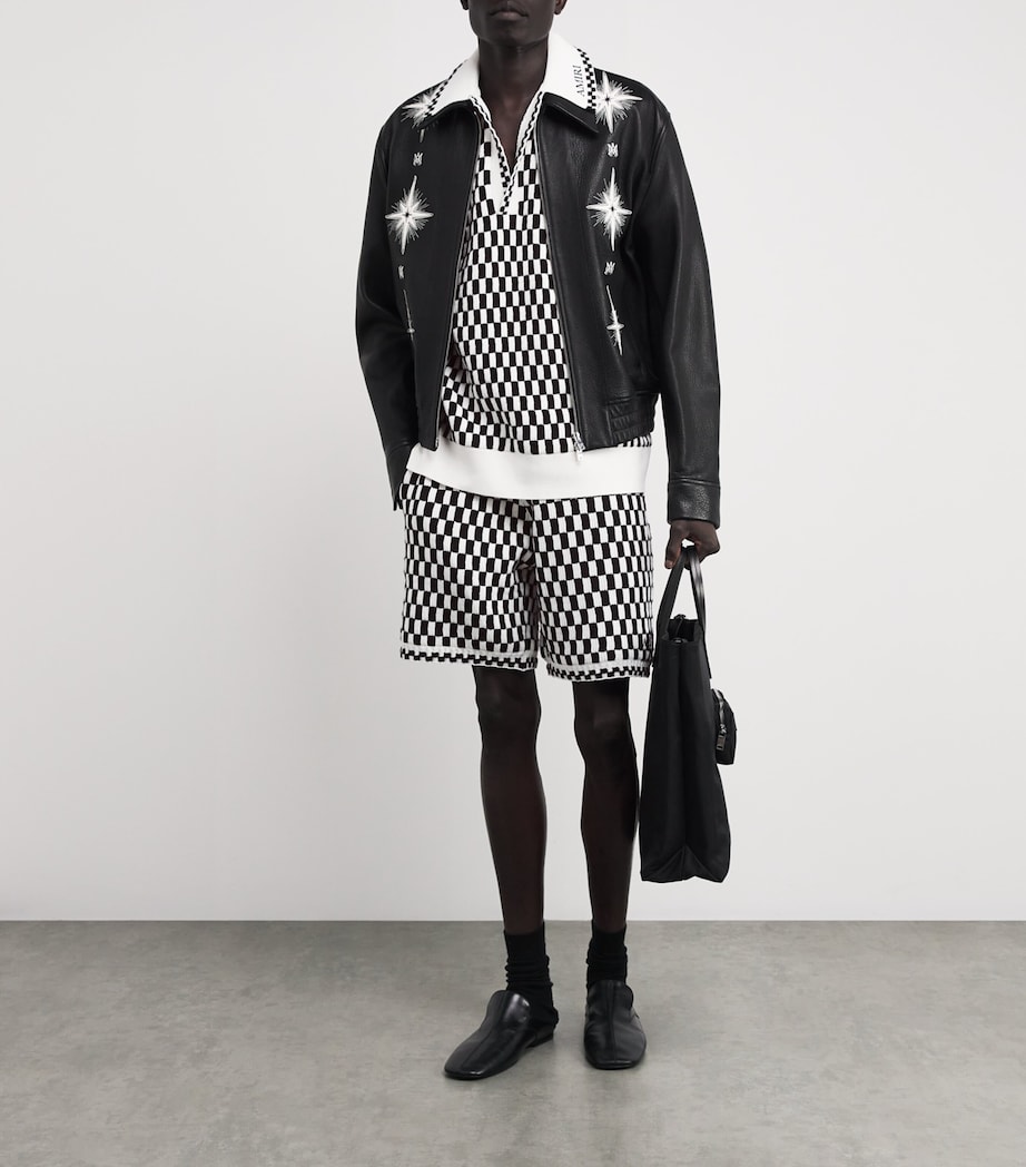 AMIRI Mens Mohair Checkerboard Polo Shirt Black Image 2