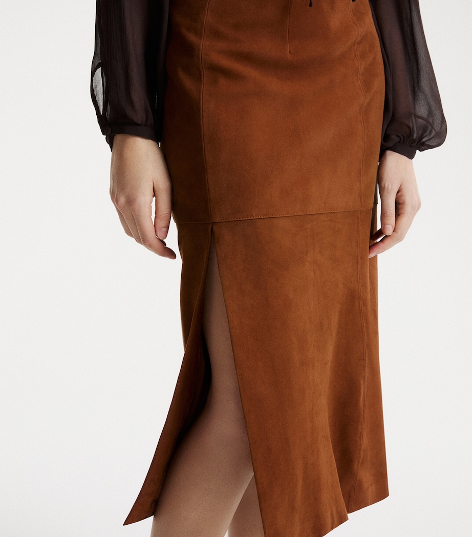 Marella Womens Suede Panelled Skirt Cognac Image 5