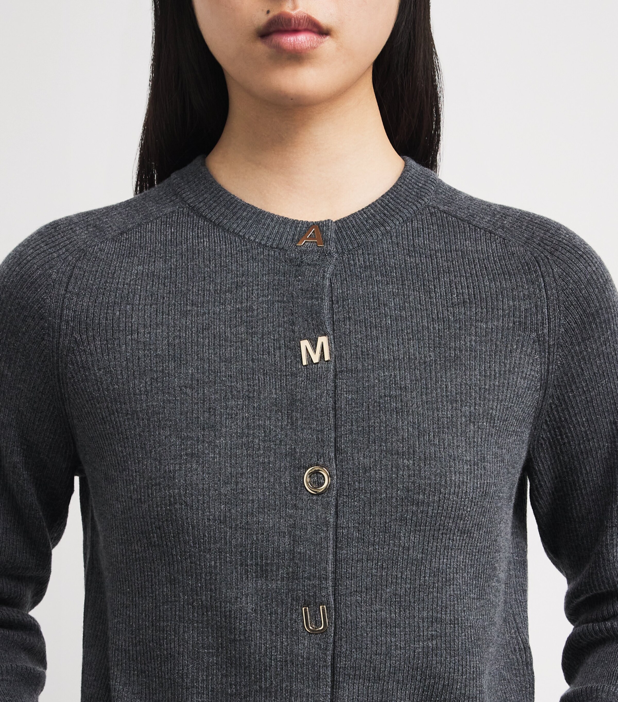 Wool Rib-Knit Cardigan GREY Image 6