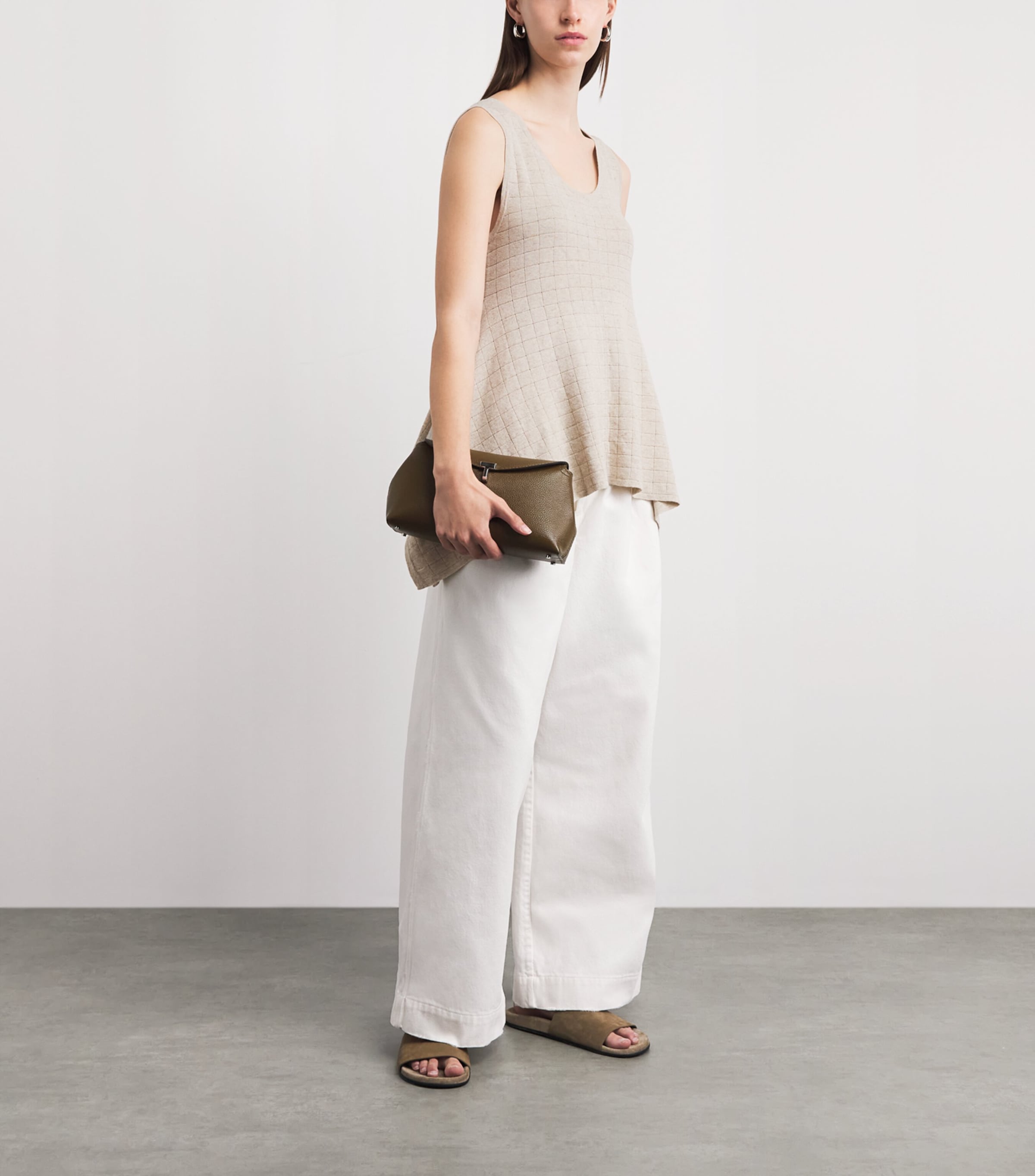 Lauren Manoogian Womens Cotton-Linen Flared-Hem Tank Top Flax Image 2