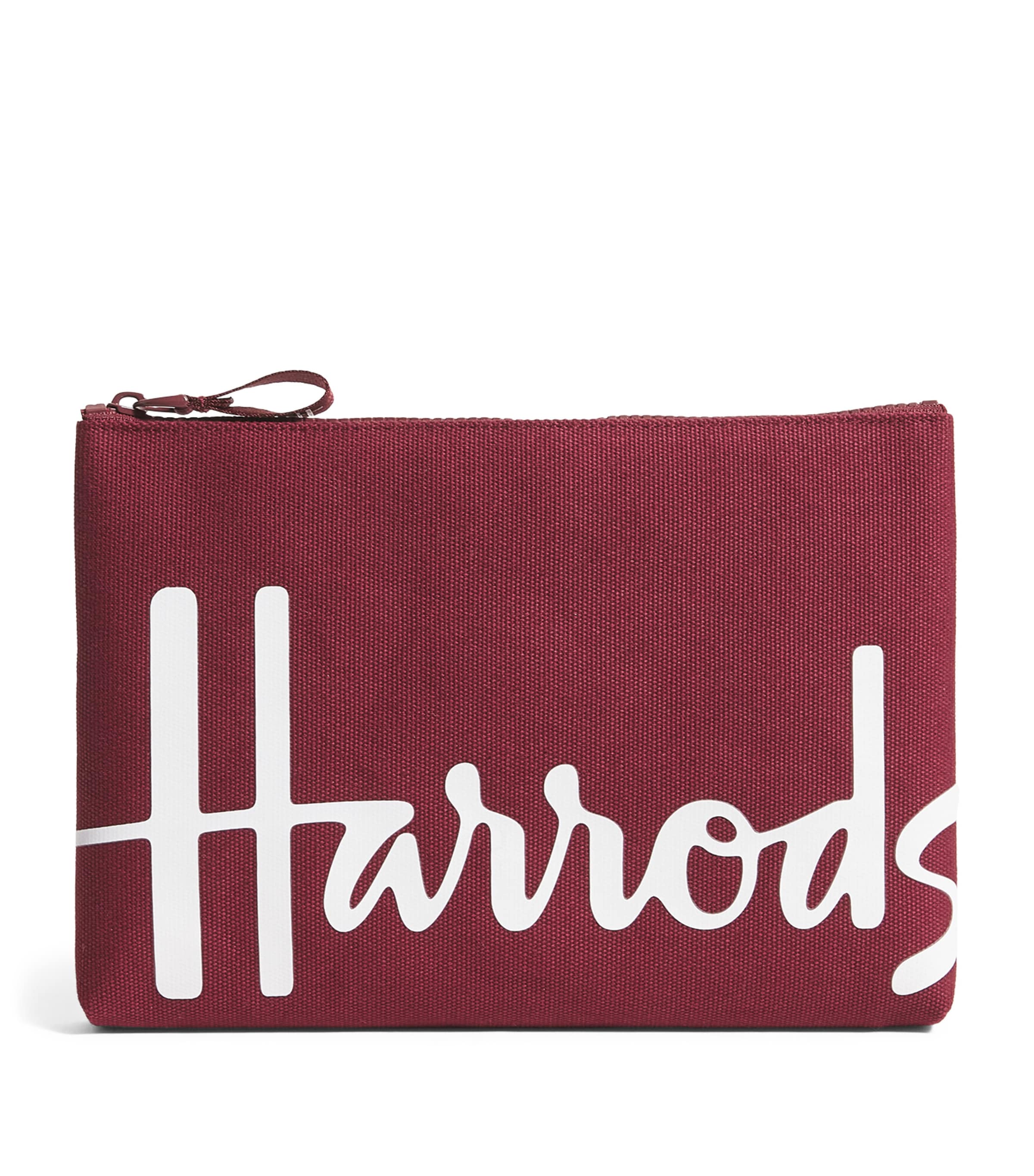 Harrods Medium Cotton Logo Pouch In Burgundy
