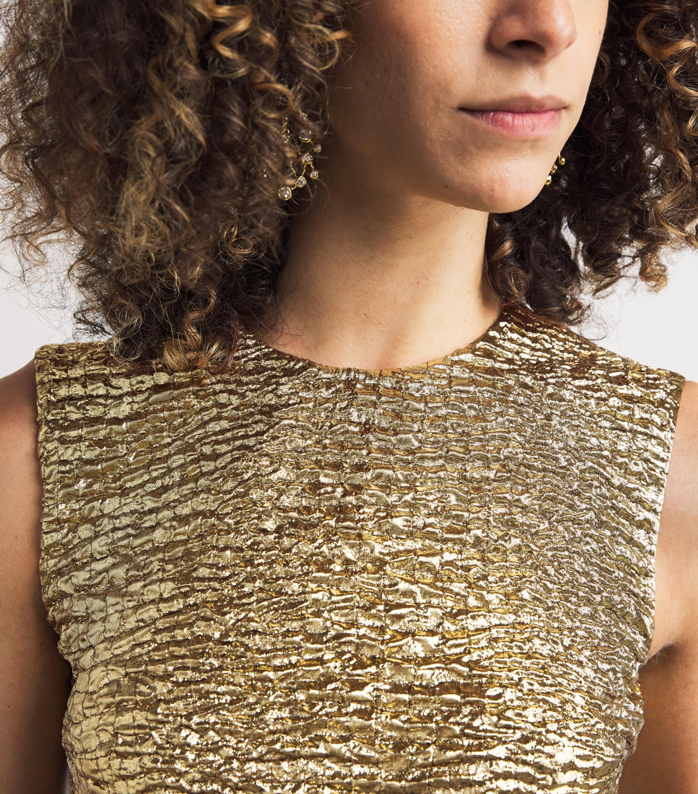 Metallic Seersucker Mara Midi Dress GOLD Image 4