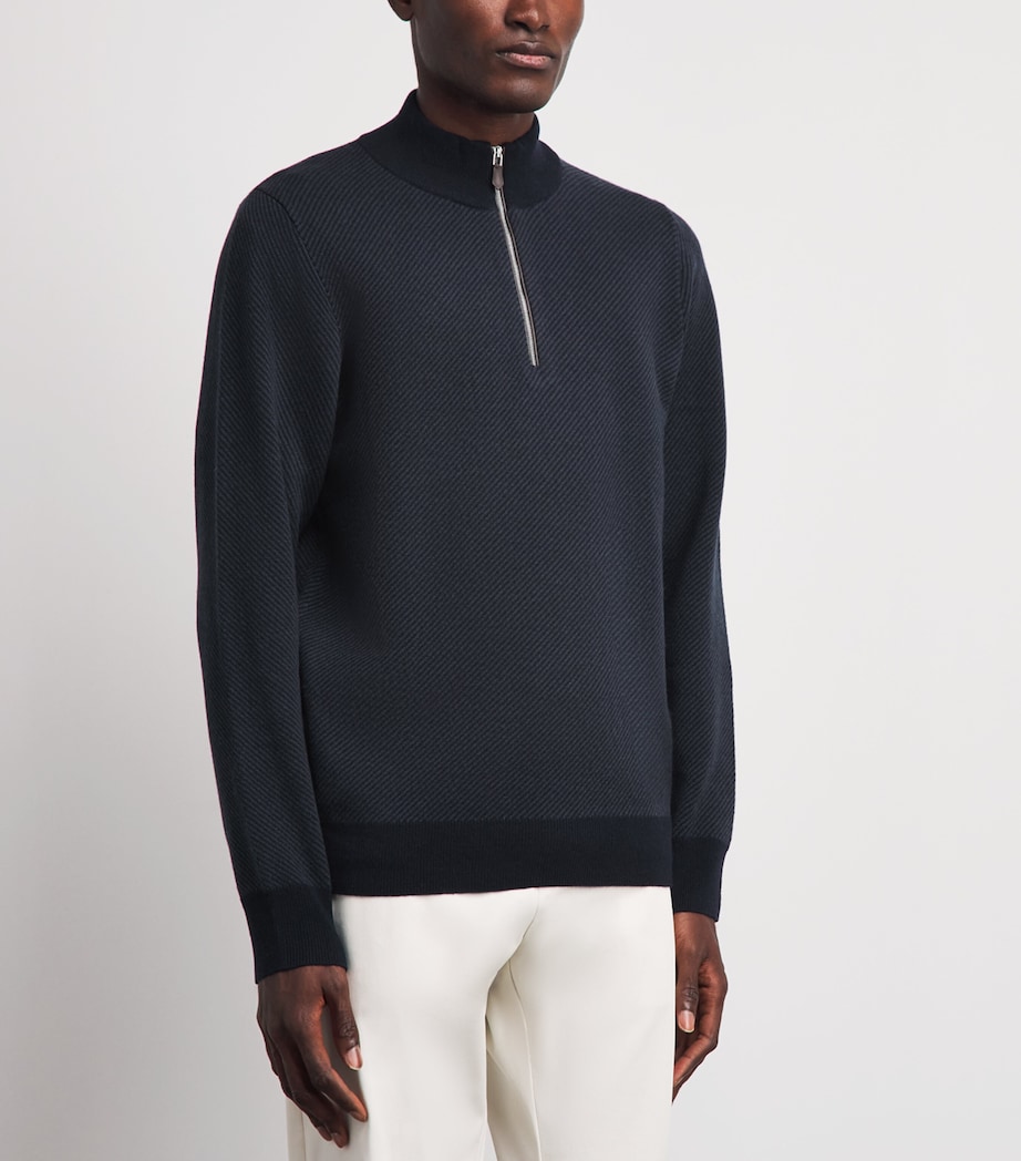 N.Peal Mens Cashmere Quarter-Zip Temple Sweater Navy Grigio Image 4
