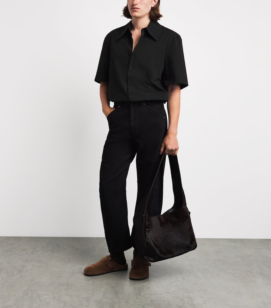 Séfr Mens Cotton Waylon Short-Sleeve Shirt Black Fine Poplin Image 2