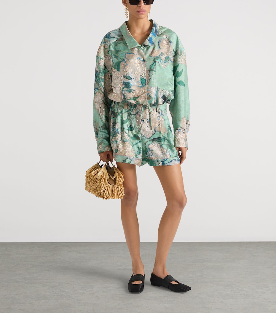 Givenchy Womens Silk Floral Shorts Mint Green Image 2
