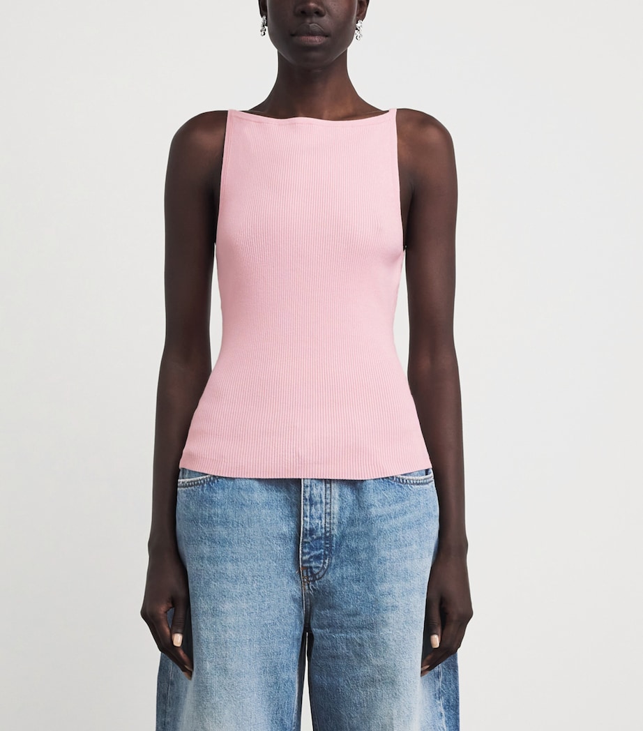 Maje Womens Cotton-Blend Rib-Knit Tank Top Pink Image 4