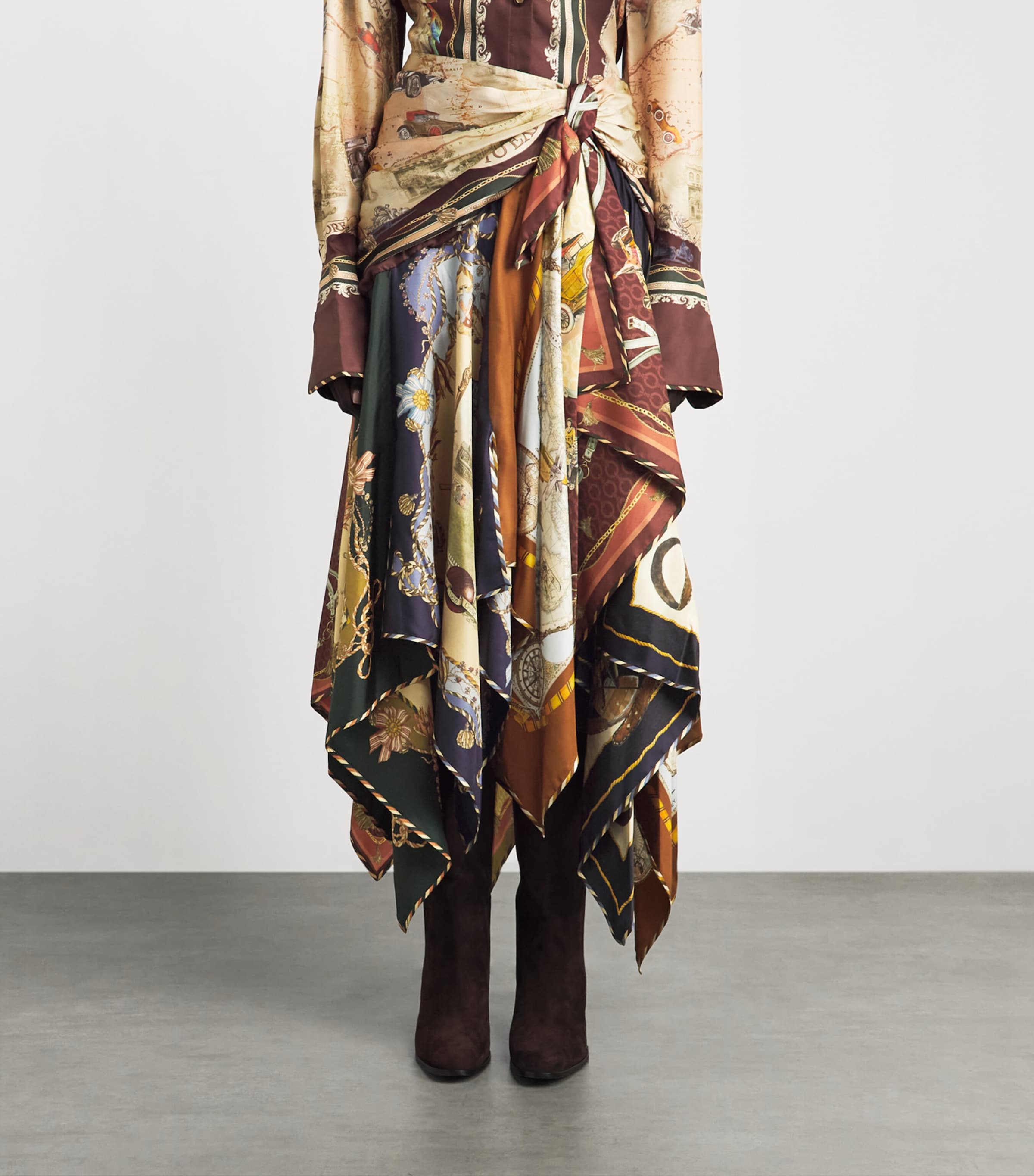 Zimmermann Womens Silk Valiant Draped Scarf Midi Skirt Spliced Scarves Image 4