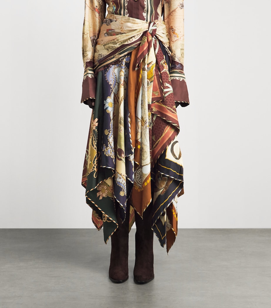 Zimmermann Womens Silk Valiant Draped Scarf Midi Skirt Spliced Scarves Image 4