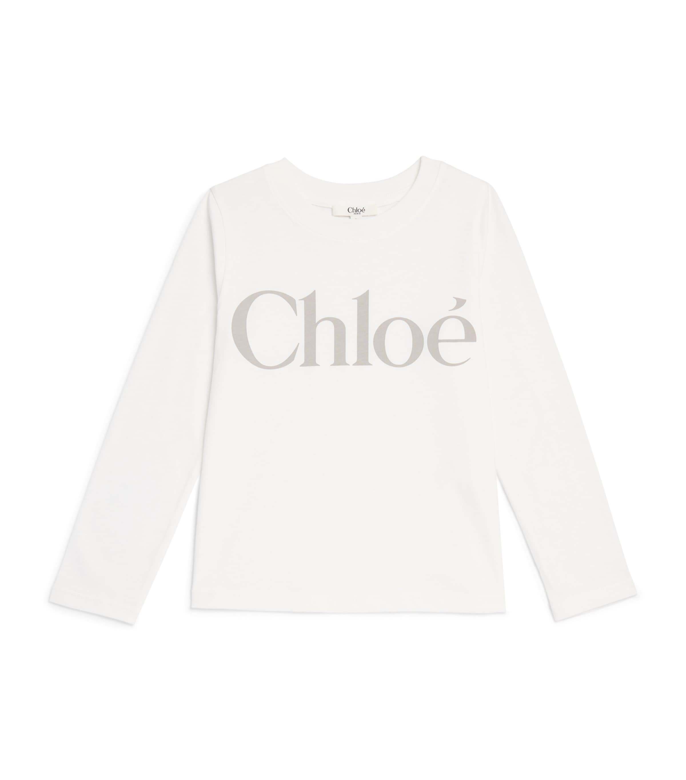 Chloé Kids Cotton Logo Long-Sleeve T-Shirt (4-14 Years) Offwhite Image 1