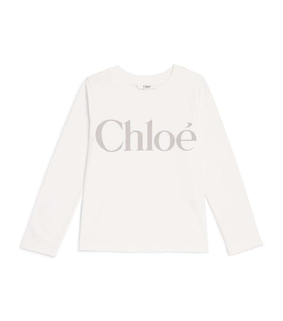 Chloé Kids Cotton Logo Long-Sleeve T-Shirt (4-14 Years) Offwhite Image 1