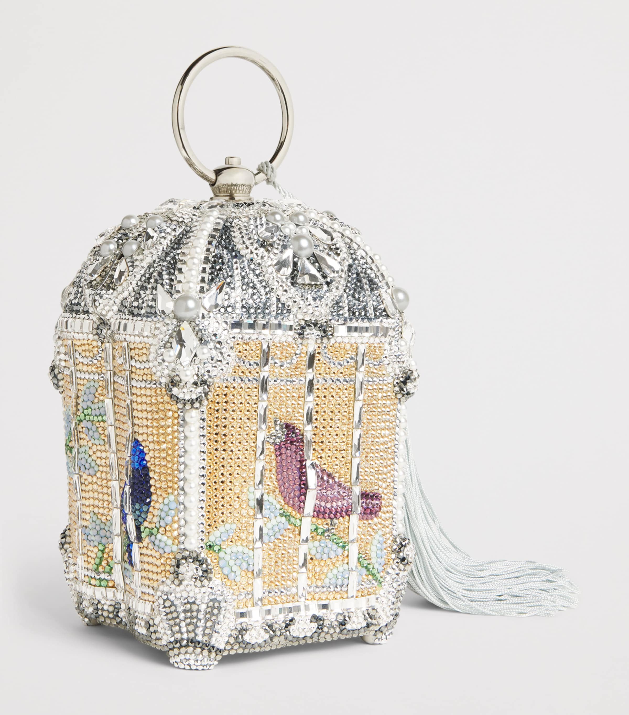 Crystal-Embellished Birdcage Clutch Bag SILVER CHMPGNE MULTI Image 3