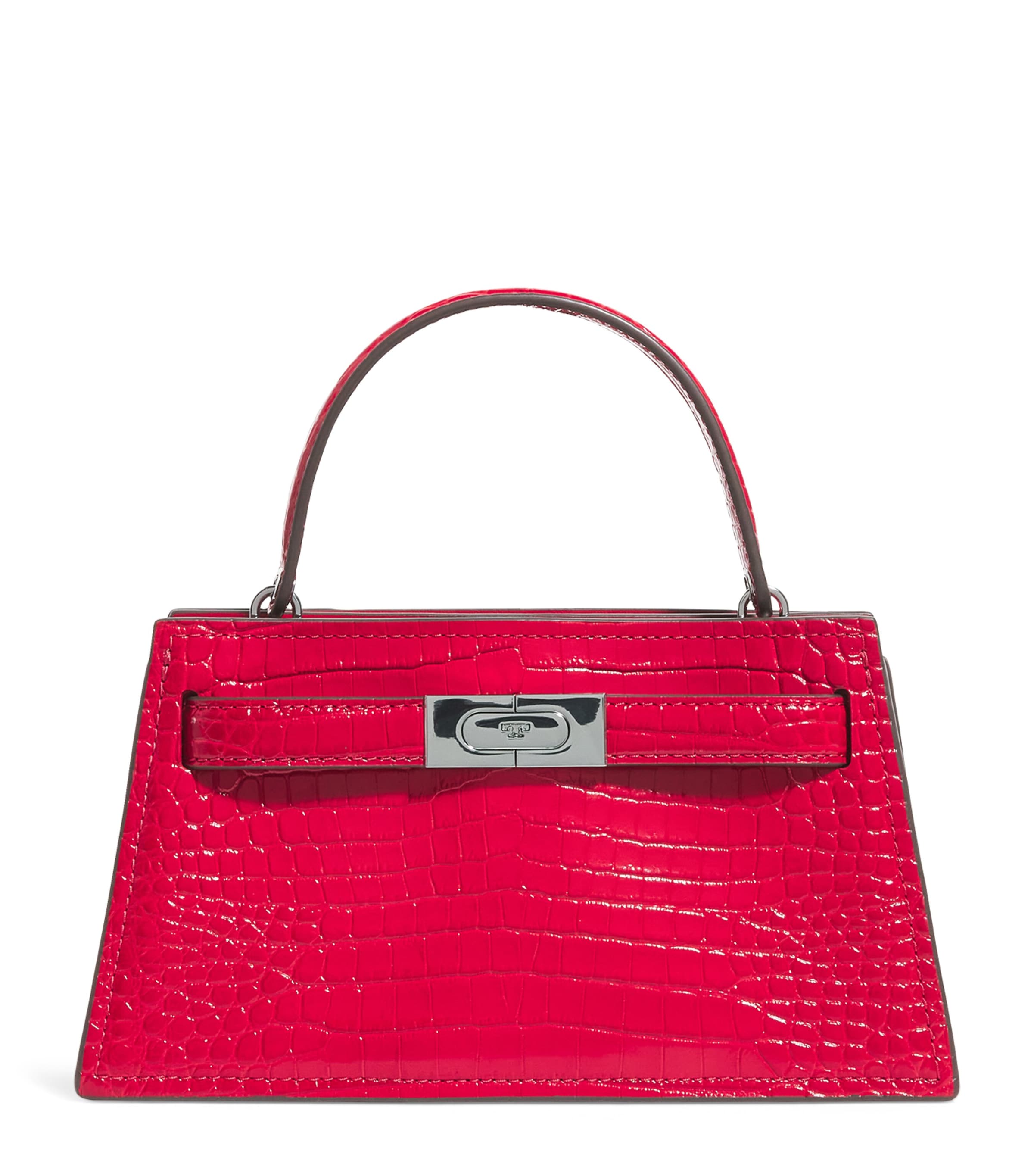 Tory Burch Mini Croc Leather Lee Radziwill Top-handle Bag In Red