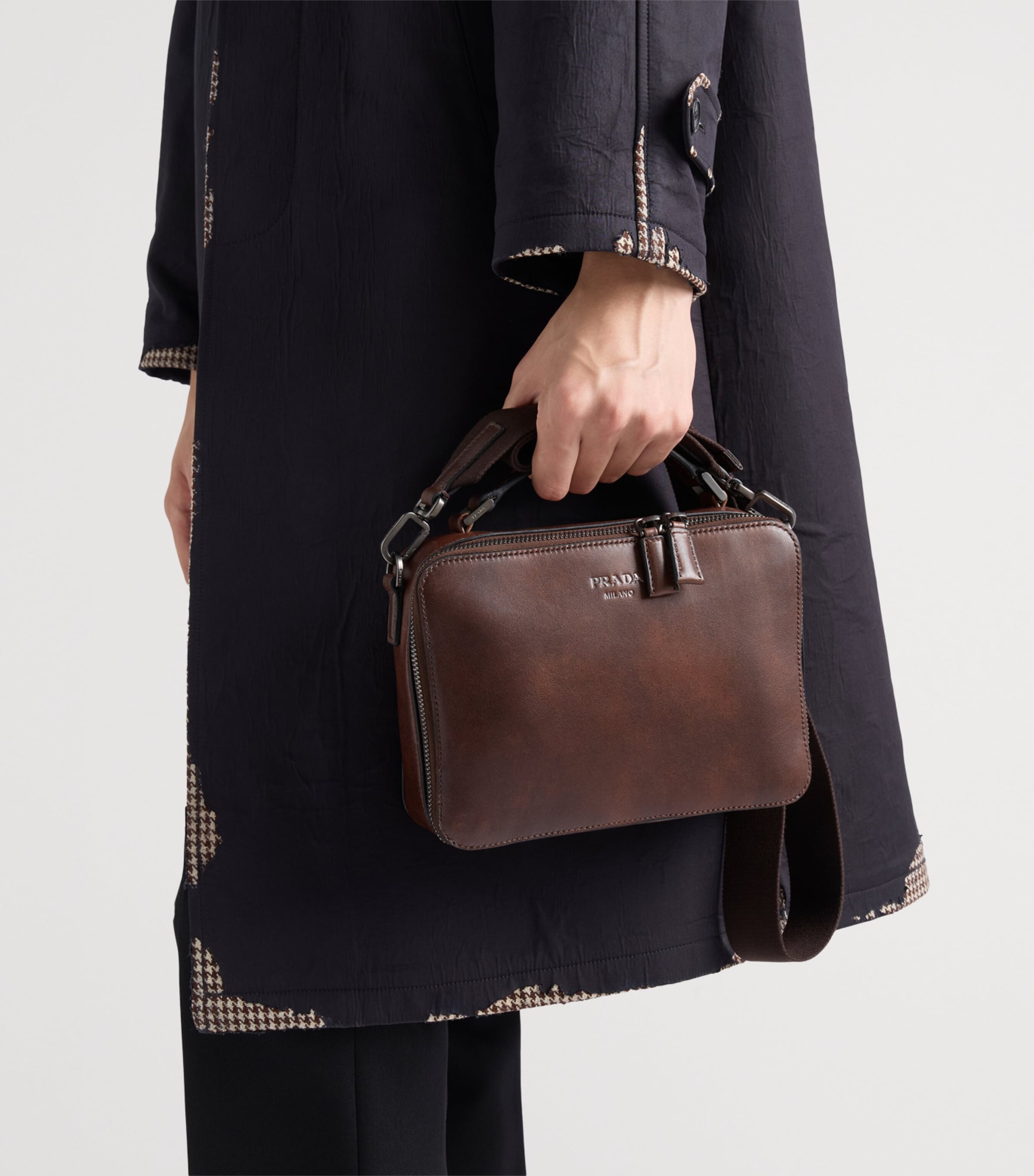 Prada Leather Brique Cross-Body Bag Brown Image 8