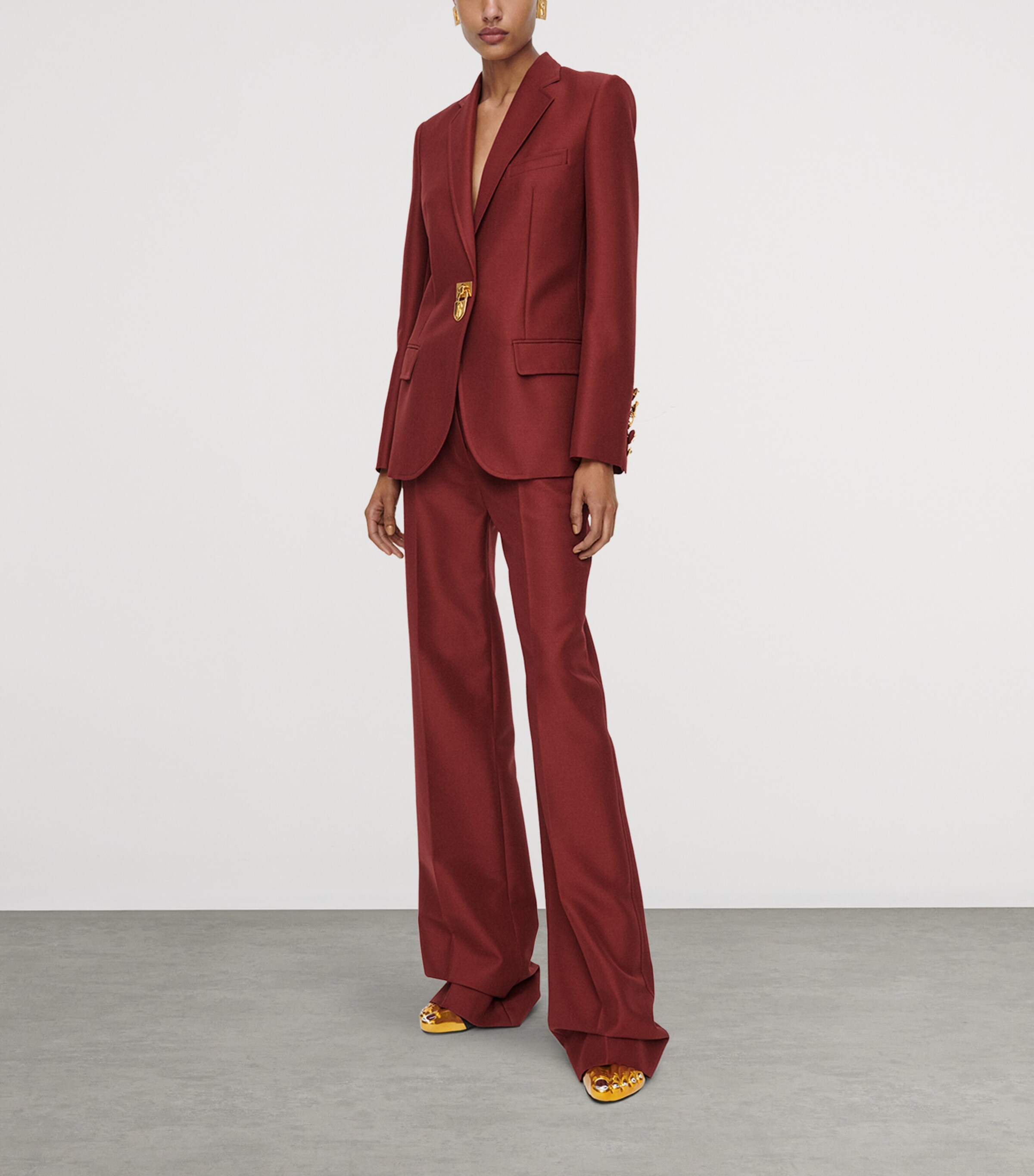 Schiaparelli Womens Mohair-Wool Boyfit Trousers Burgundy Image 2